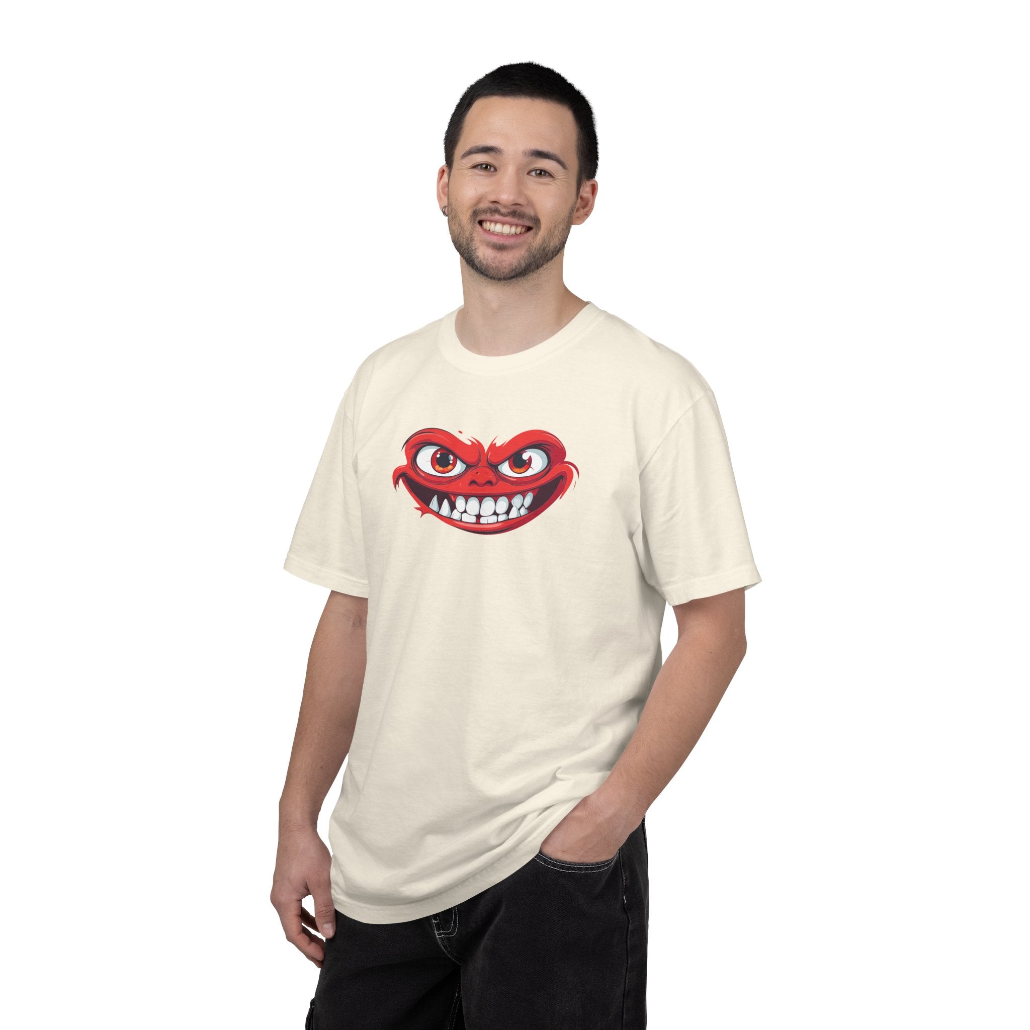Angry Grin T-Shirt Red Mischievous Face Graphic Tee – Devjeen