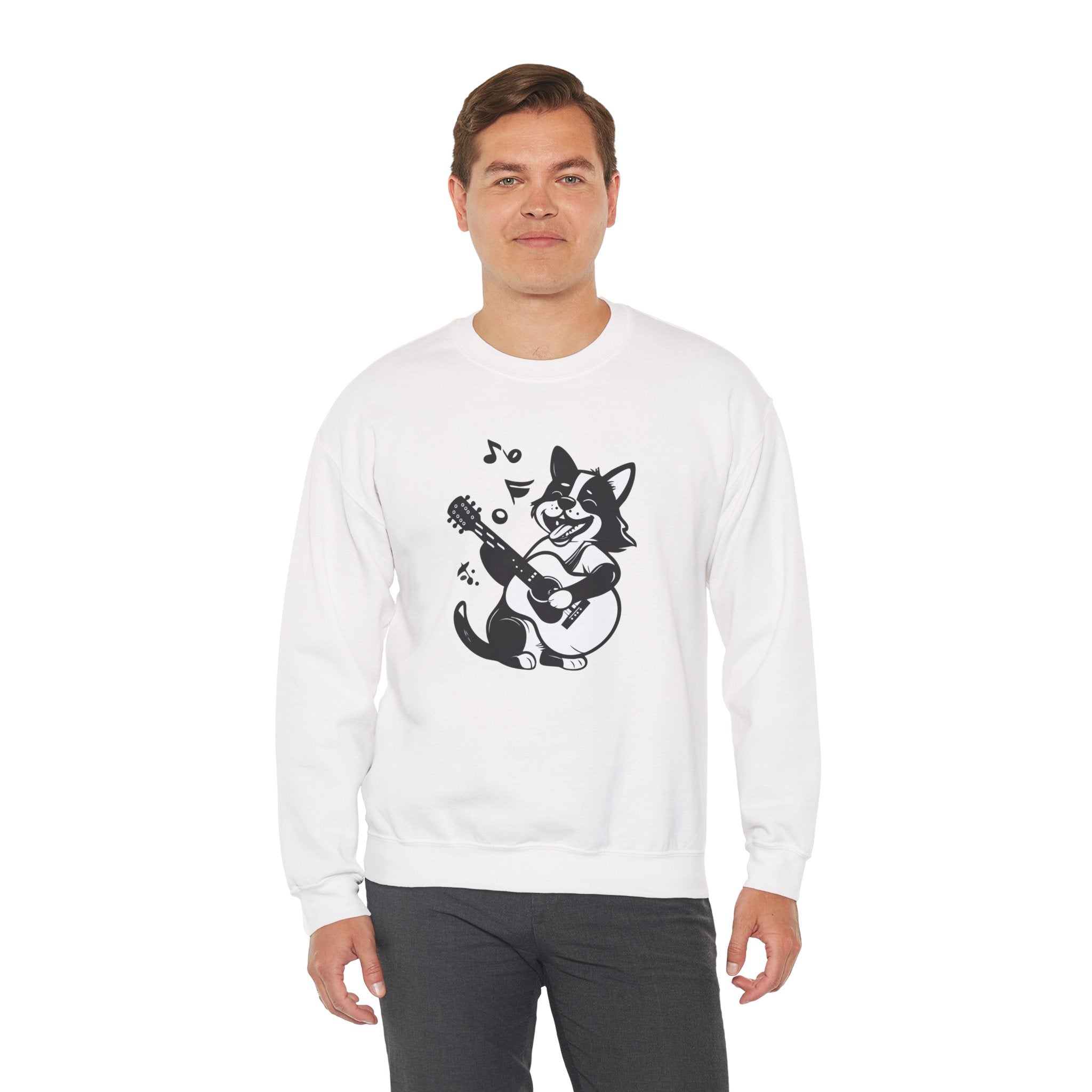 Corgi Playing Guitar Sweatshirt Cute Musical Dog Crewneck