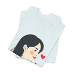 Women’s Portrait Tee with Heart Accents – Cute Kawaii Girl Graphic T-Shirt