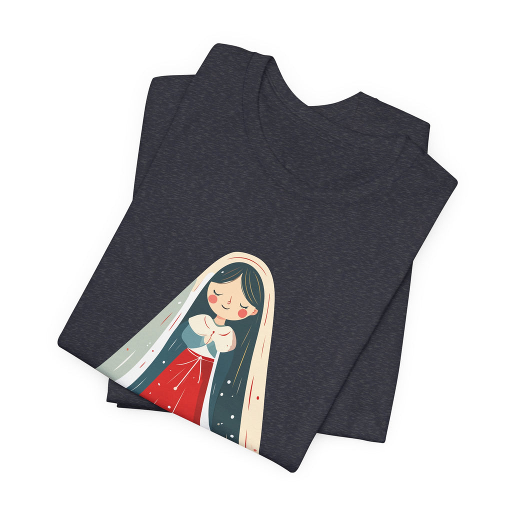 Virgin Mary Illustration Tee — Cute Nativity T-Shirt