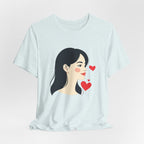 Women’s Portrait Tee with Heart Accents – Cute Kawaii Girl Graphic T-Shirt