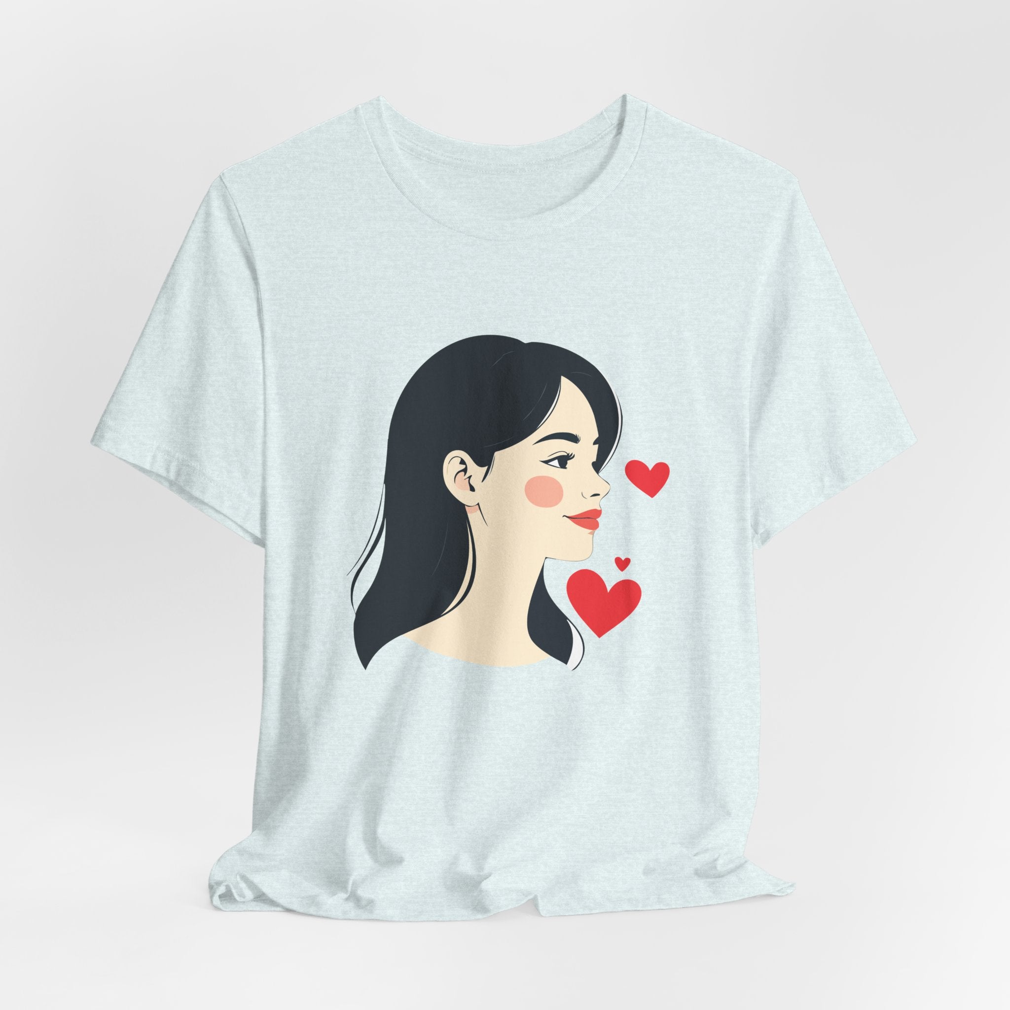 Women’s Portrait Tee with Heart Accents – Cute Kawaii Girl Graphic T-Shirt