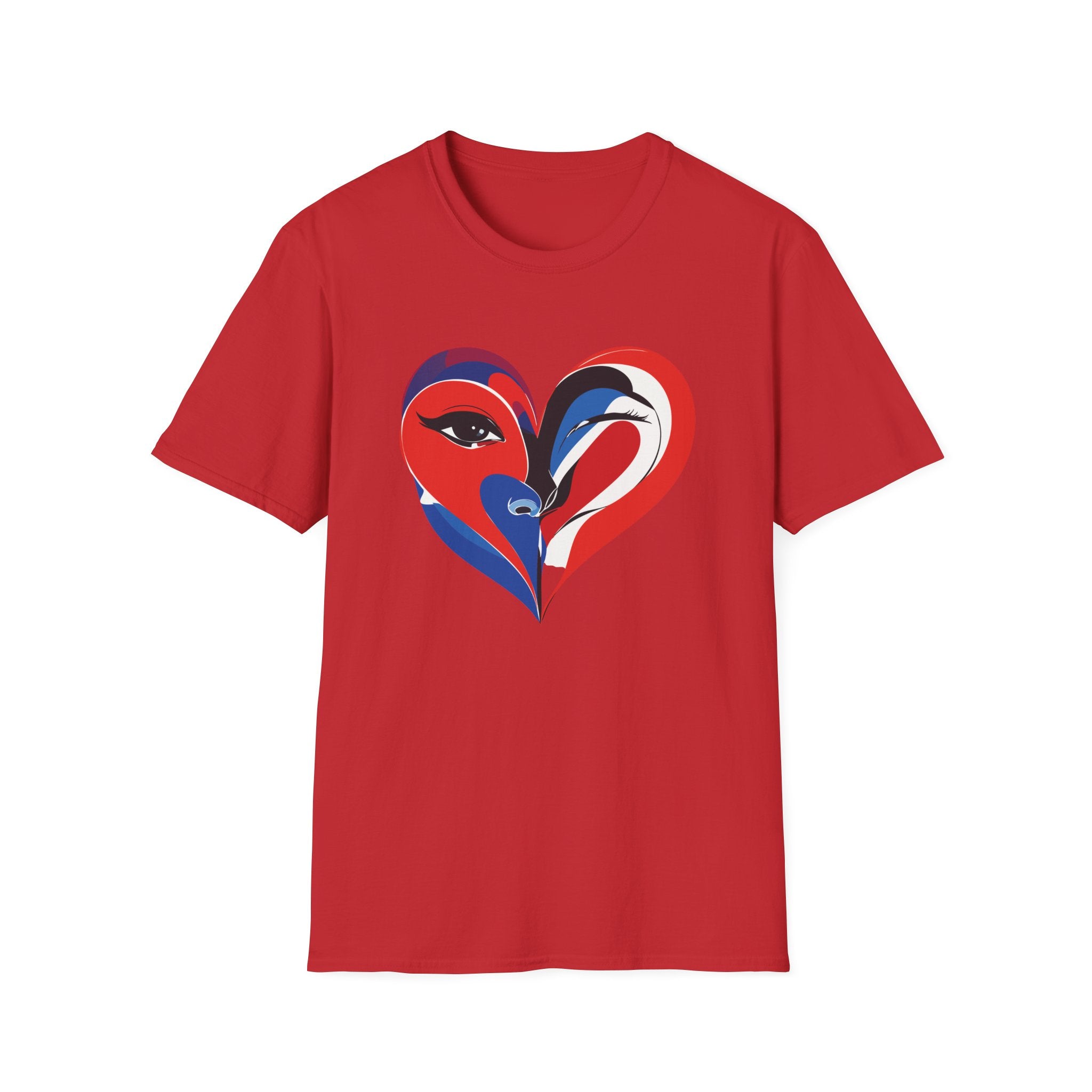 Heart Face Graphic T‑Shirt Red & Blue Abstract Love Design