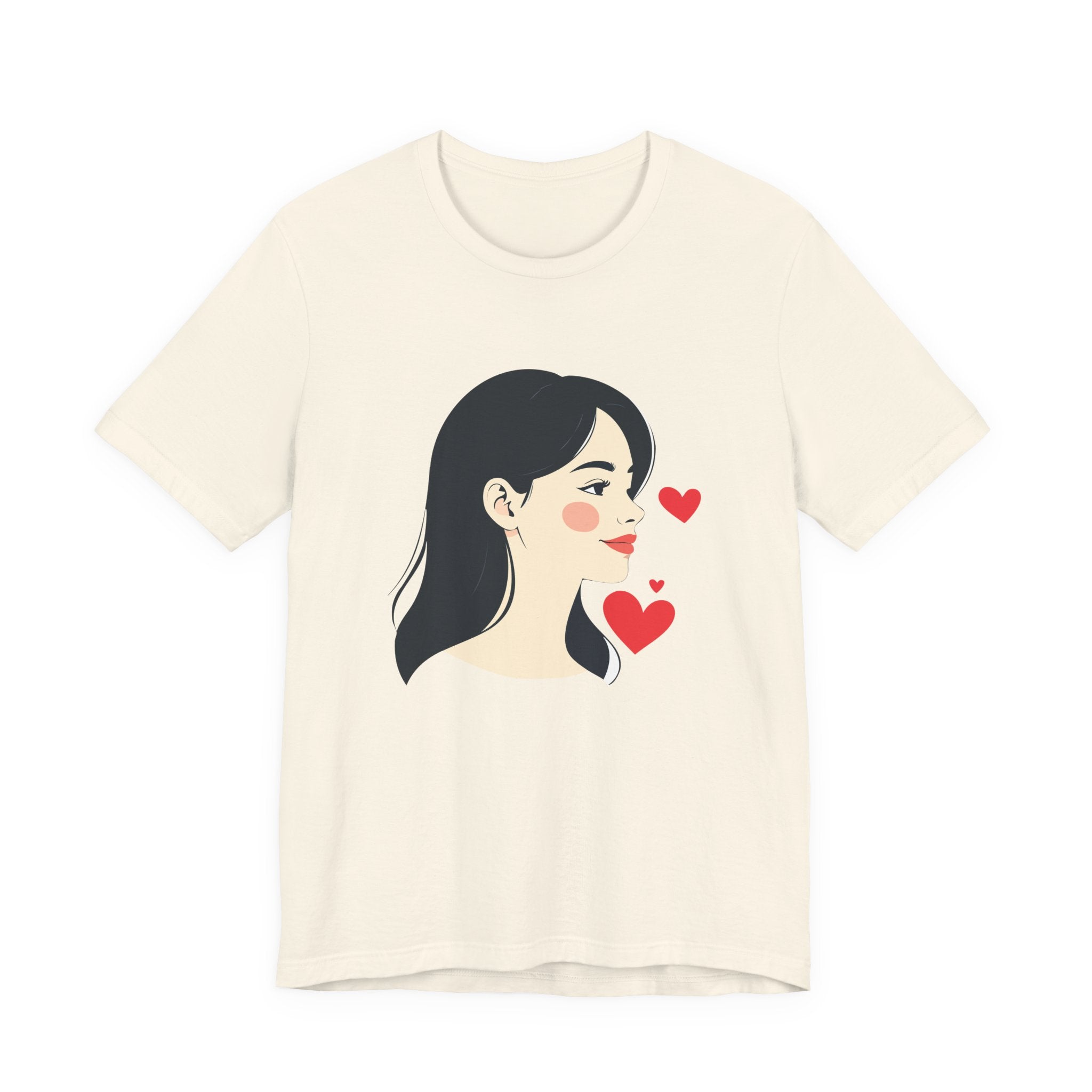 Women’s Portrait Tee with Heart Accents – Cute Kawaii Girl Graphic T-Shirt