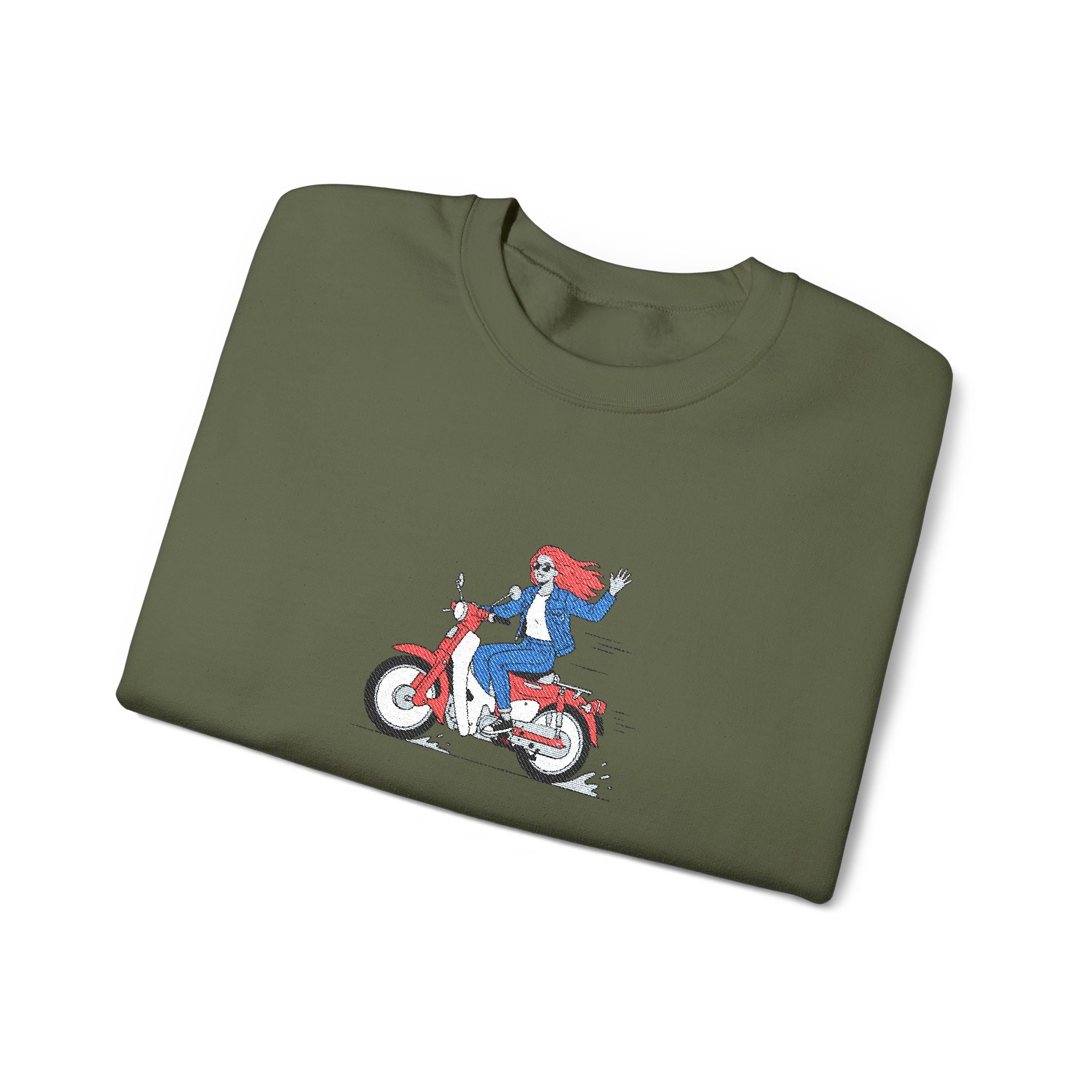 Biker Girl Retro Motorcycle Crewneck Sweatshirt