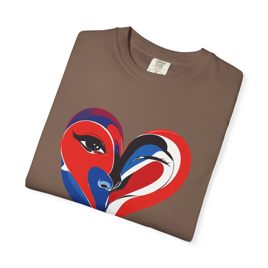 Heart Art Graphic Tee Red & Blue Woman Face Heart Design