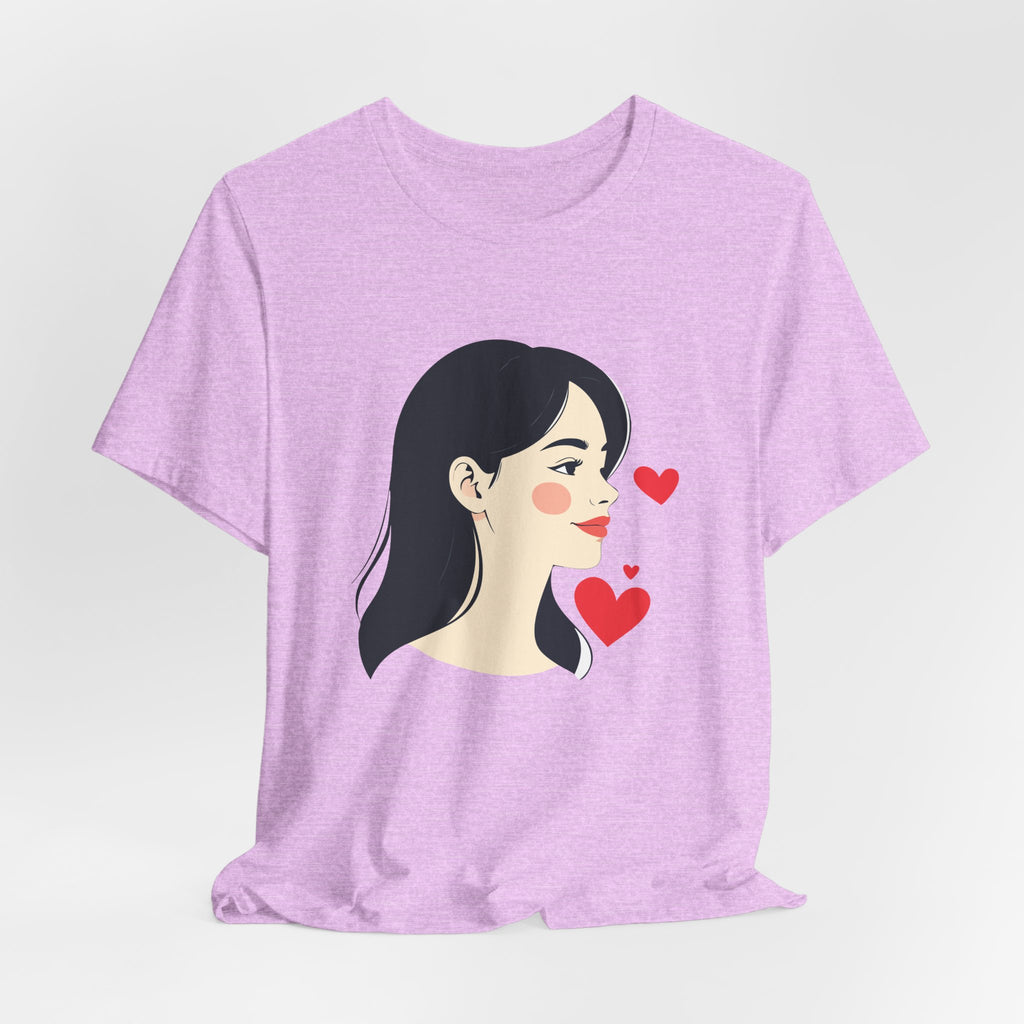 Women’s Portrait Tee with Heart Accents – Cute Kawaii Girl Graphic T-Shirt