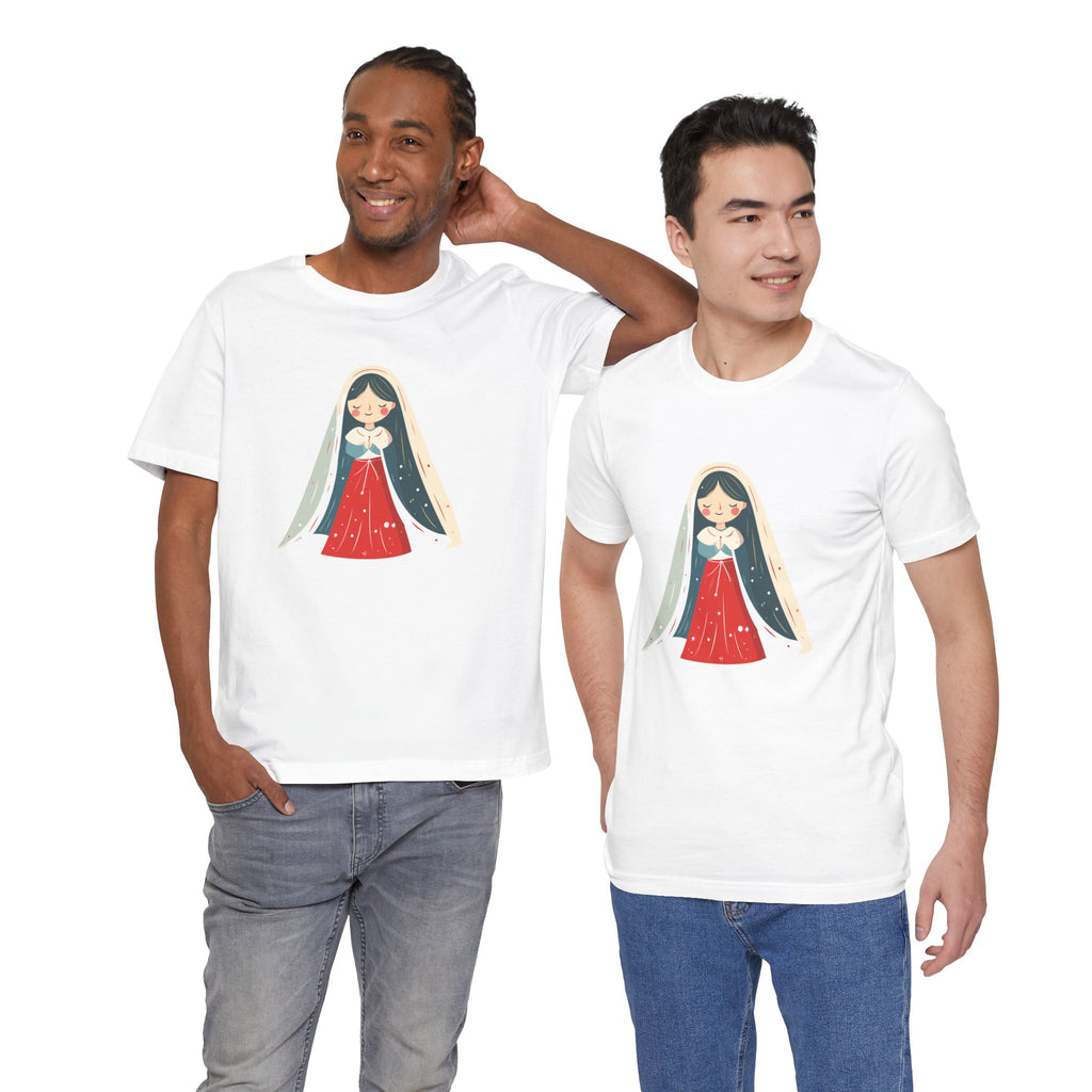 Virgin Mary Illustration Tee — Cute Nativity T-Shirt