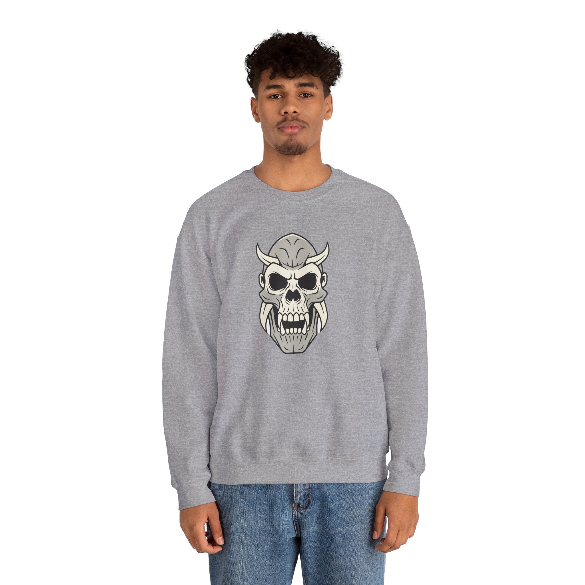 Skull Demon Crewneck Sweatshirt Gothic Horned Skull Graphic