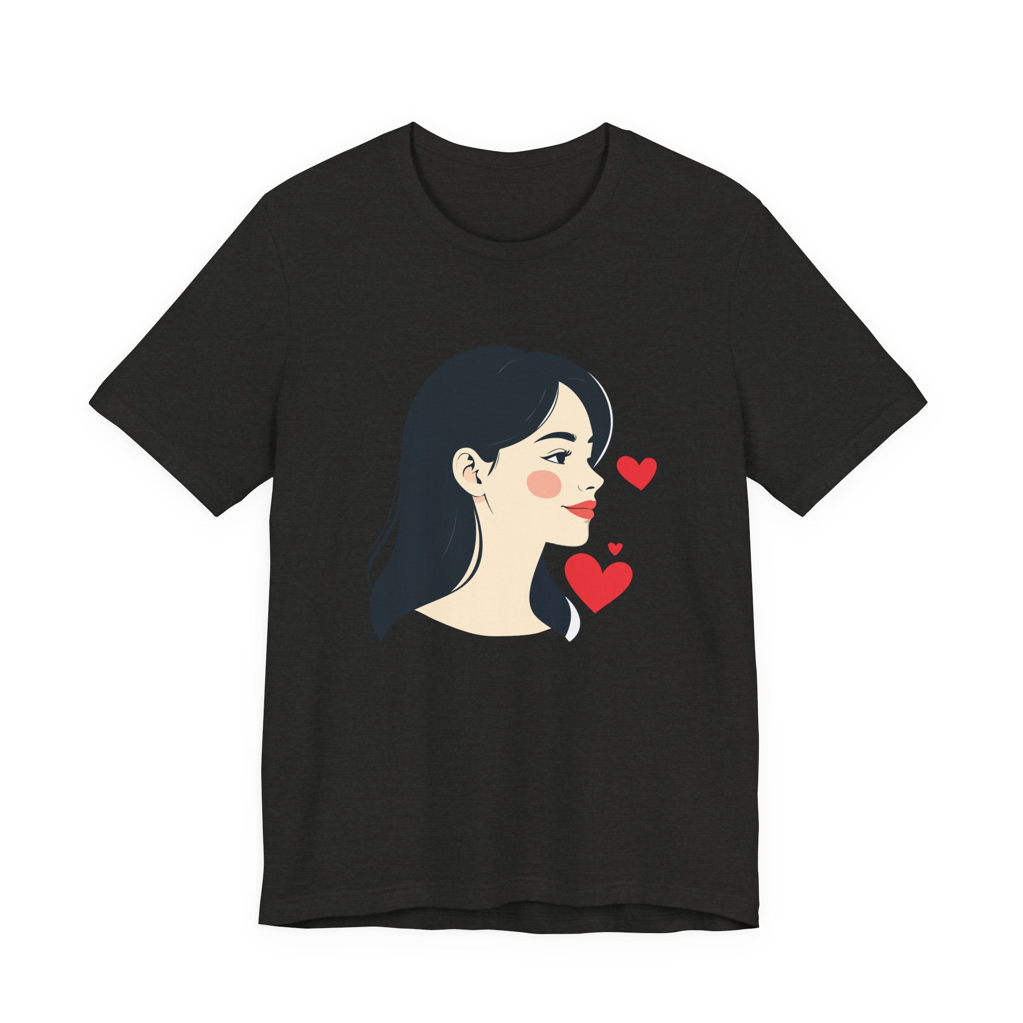 Women’s Portrait Tee with Heart Accents – Cute Kawaii Girl Graphic T-Shirt