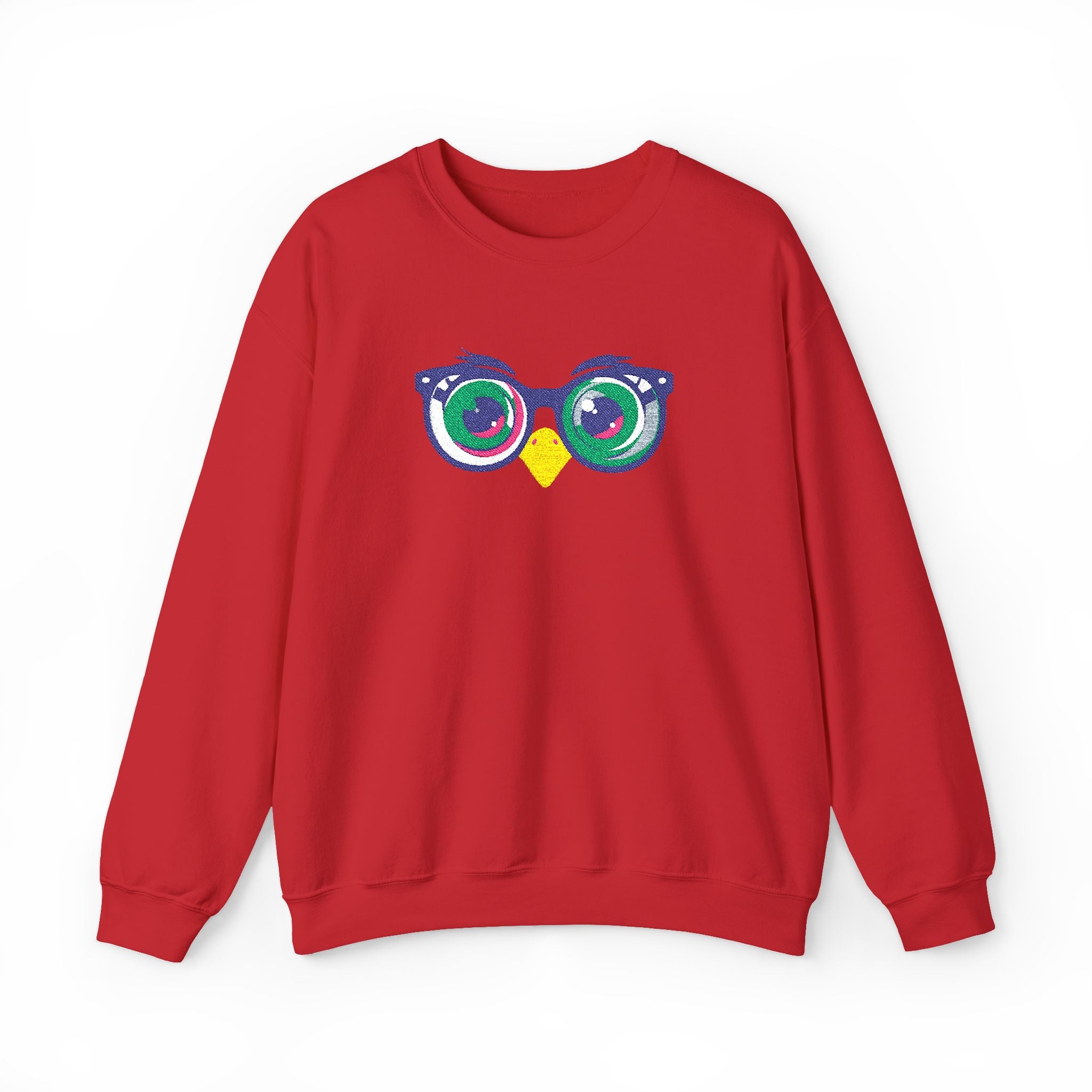Owl Glasses Sequin Crewneck Sweatshirt Whimsical Sparkle Pullover