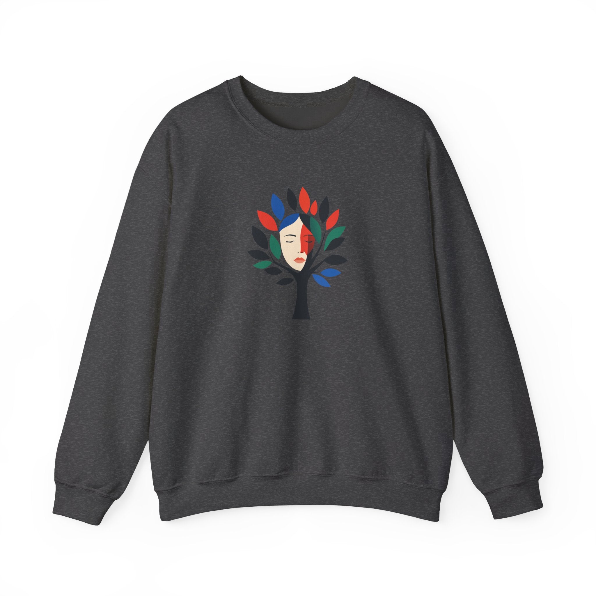 Crewneck Sweatshirt Colorful Tree of Life Face Graphic