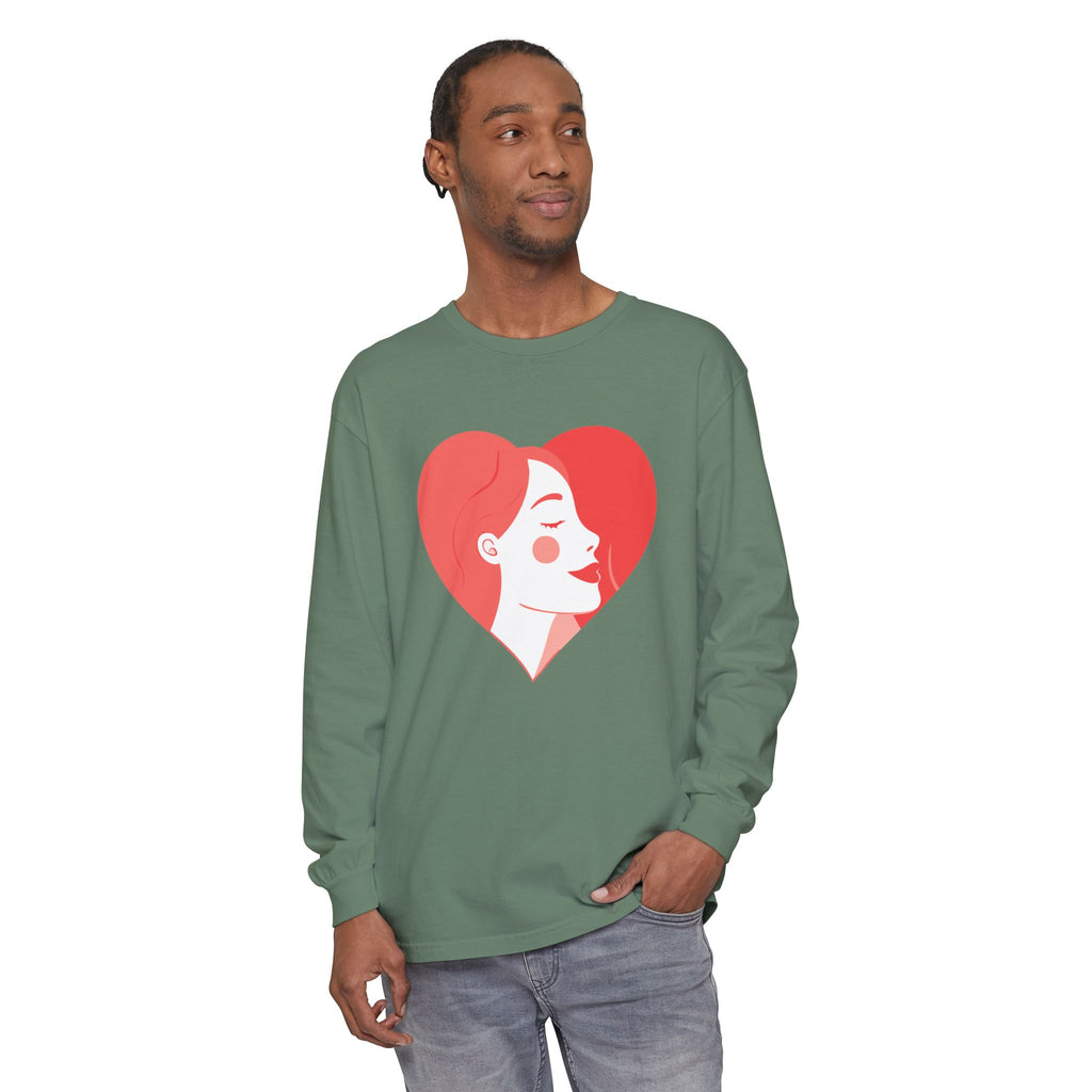 Heart Portrait Long Sleeve Tee — Romantic Red Lady Graphic
