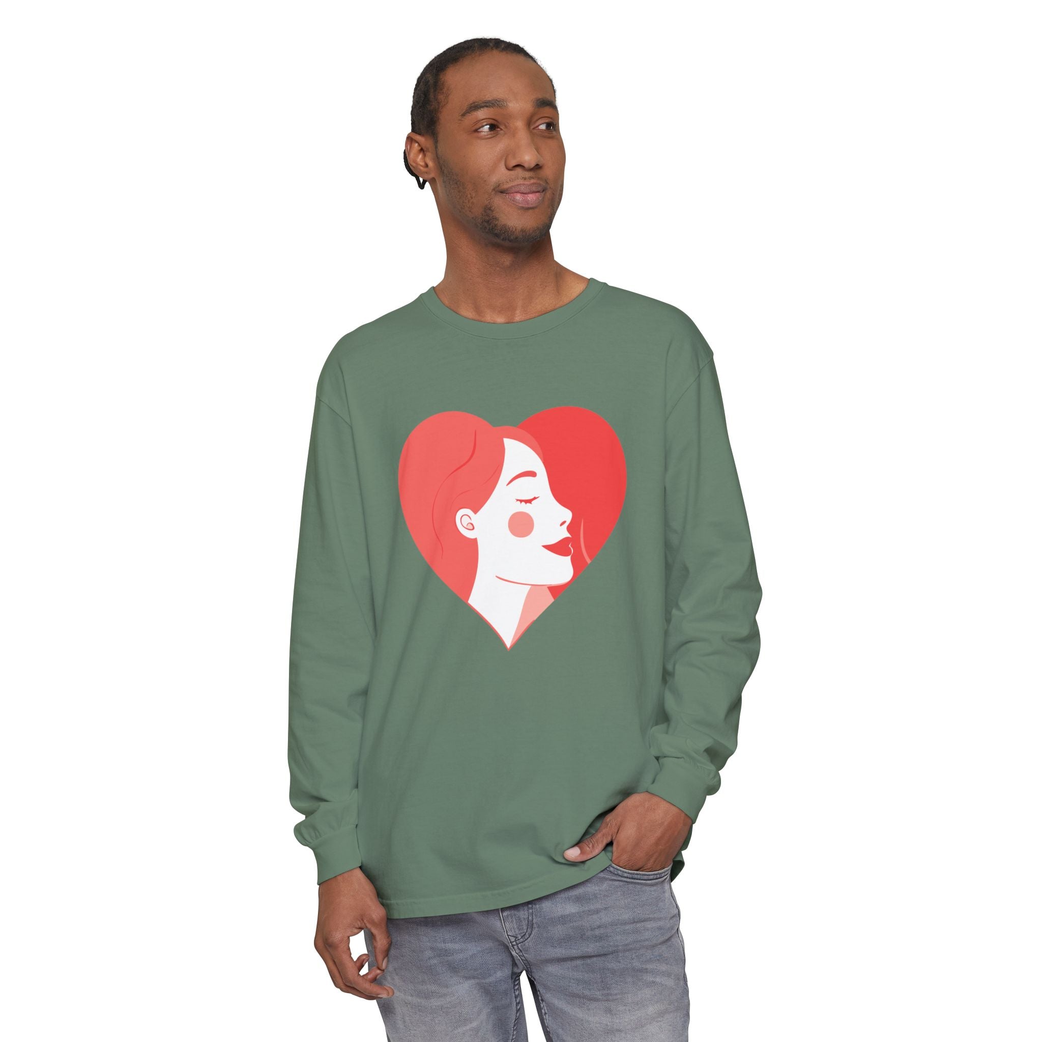 Heart Portrait Long Sleeve Tee — Romantic Red Lady Graphic