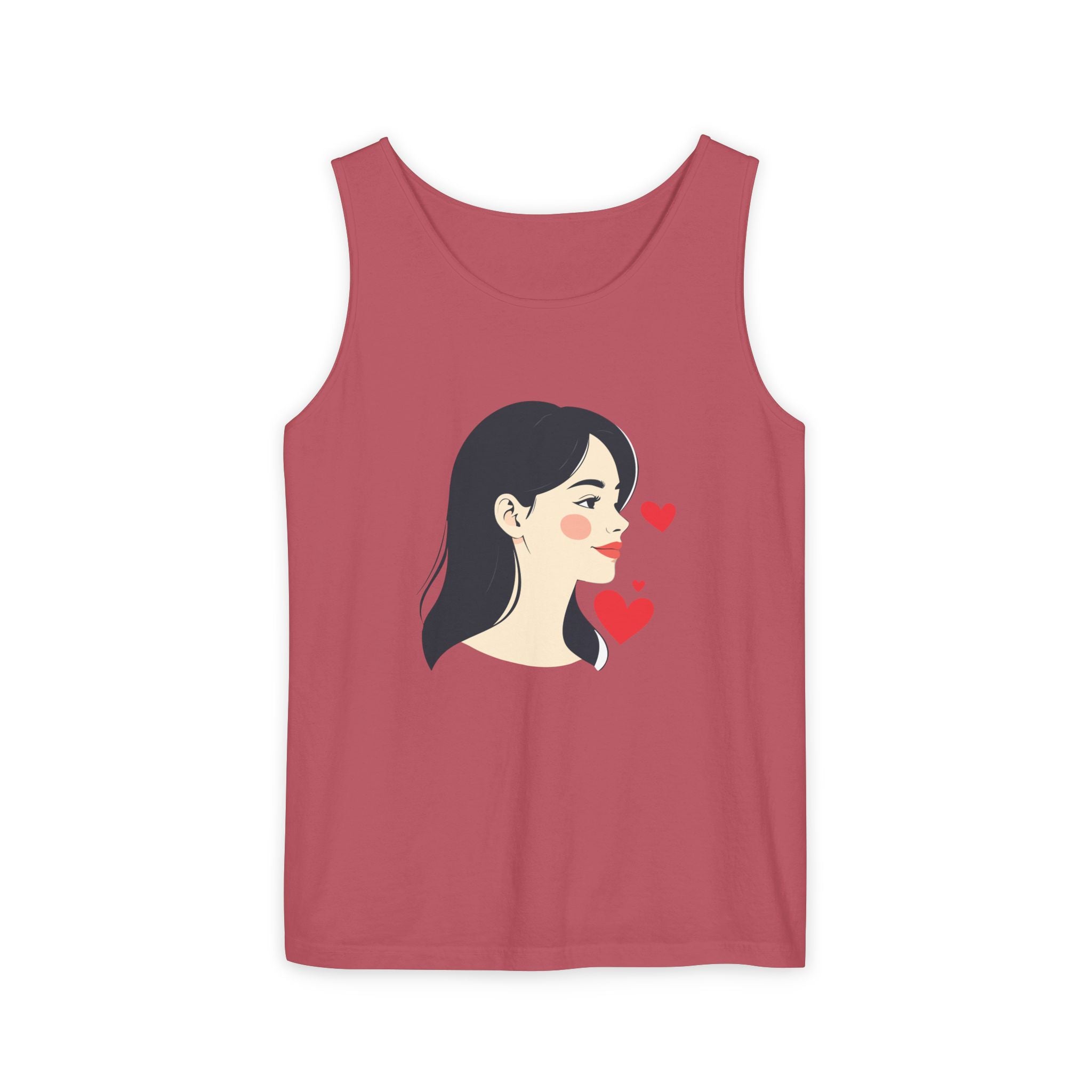 Kawaii Girl Portrait Tank Top Cute Heart Illustration Graphic Tank