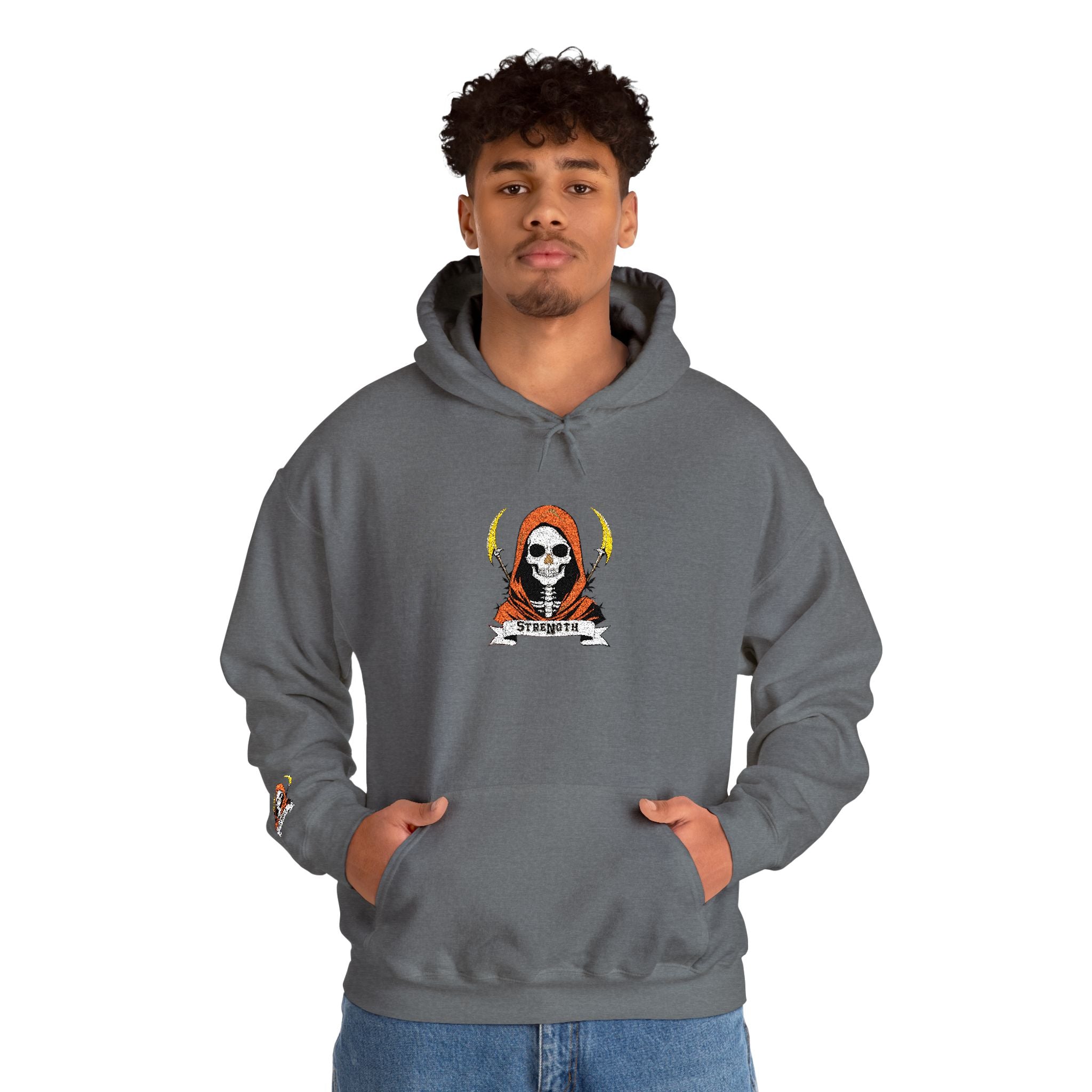 Embroidered Skull Reaper Hoodie Gothic Grim Reaper Graphic Sweatshirt