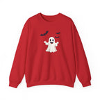 Halloween Ghost Crewneck Sweatshirt Cute Boo Ghost & Bats Cozy Pullover