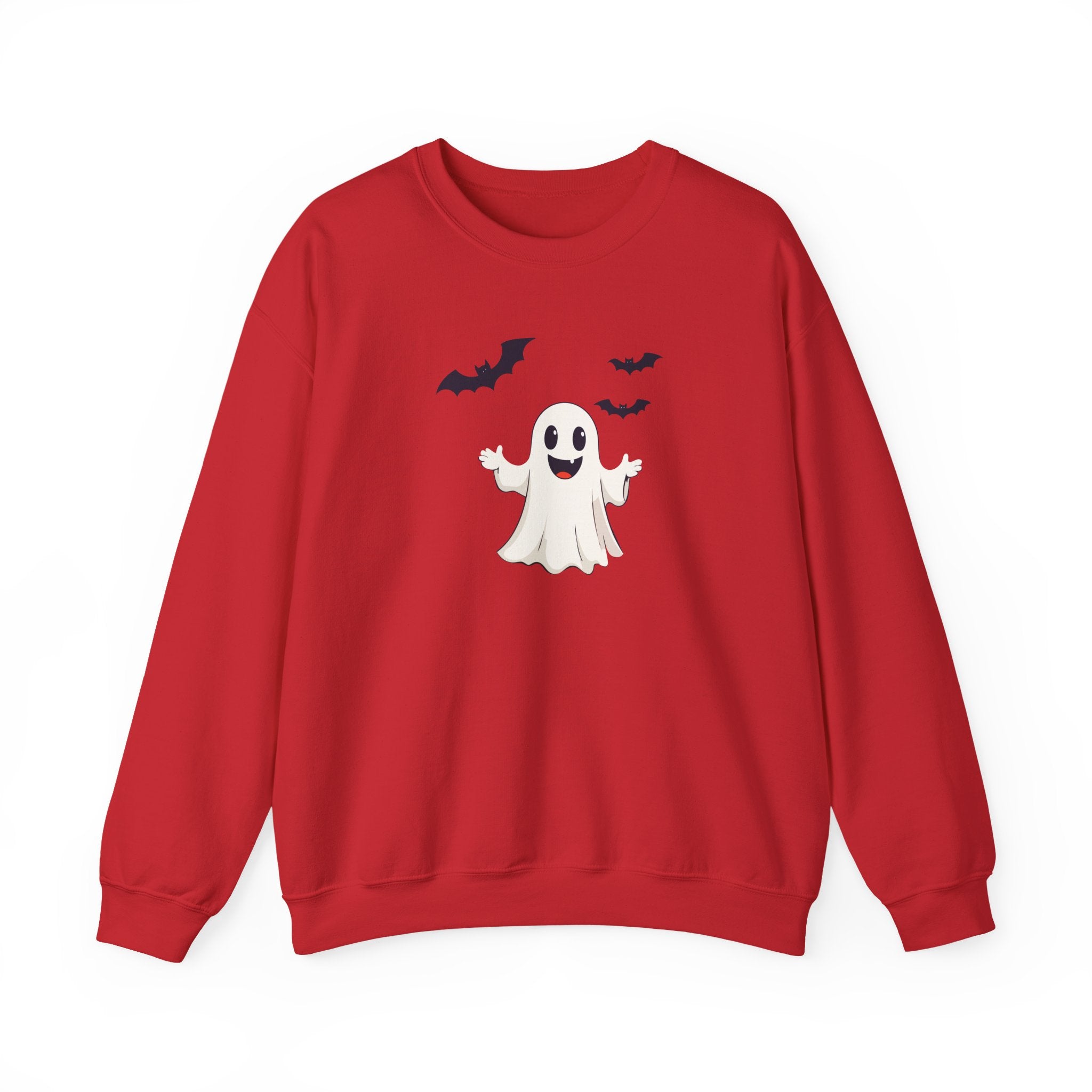 Halloween Ghost Crewneck Sweatshirt Cute Boo Ghost & Bats Cozy Pullover