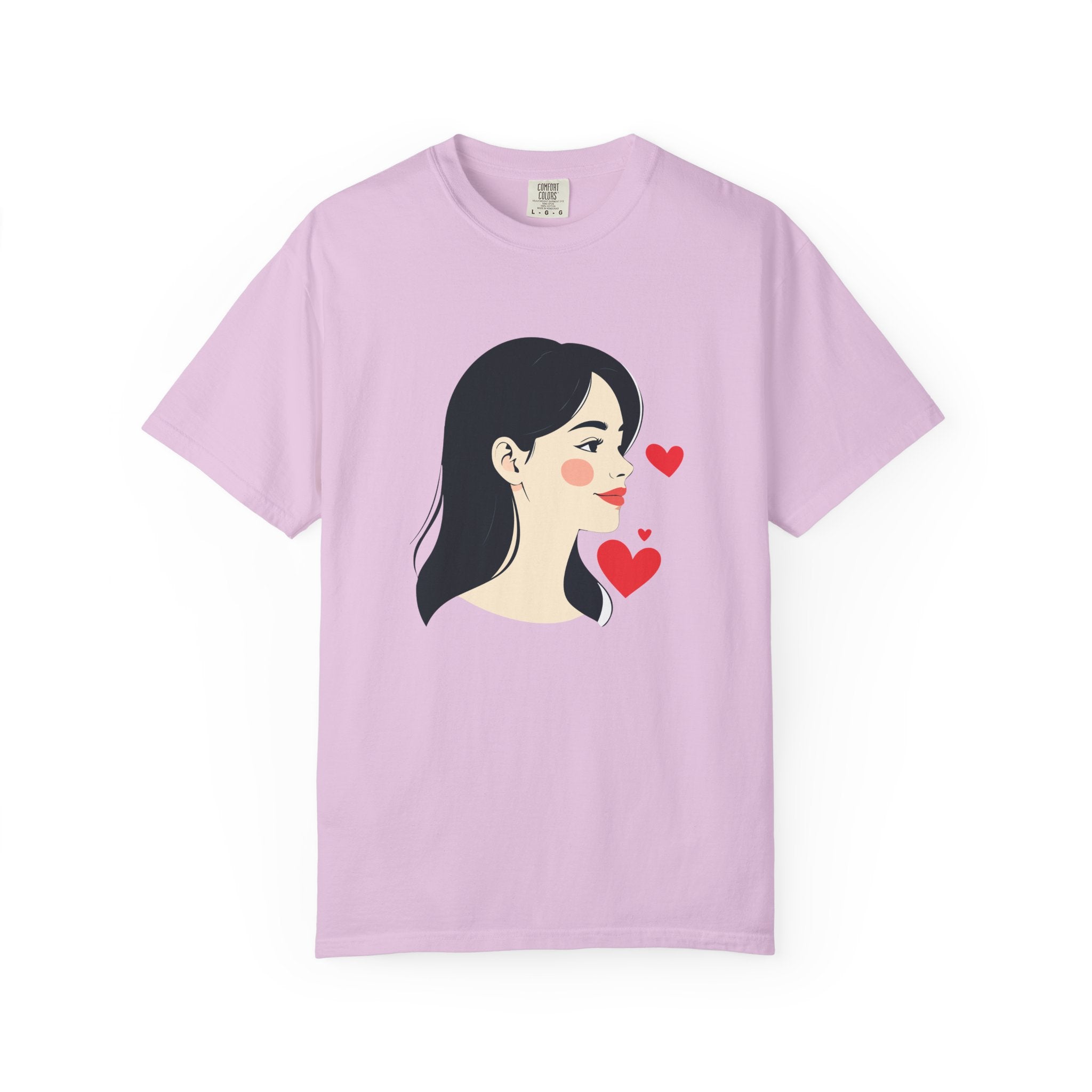 T-Shirt — Minimal Cute Girl Profile with Hearts Graphic