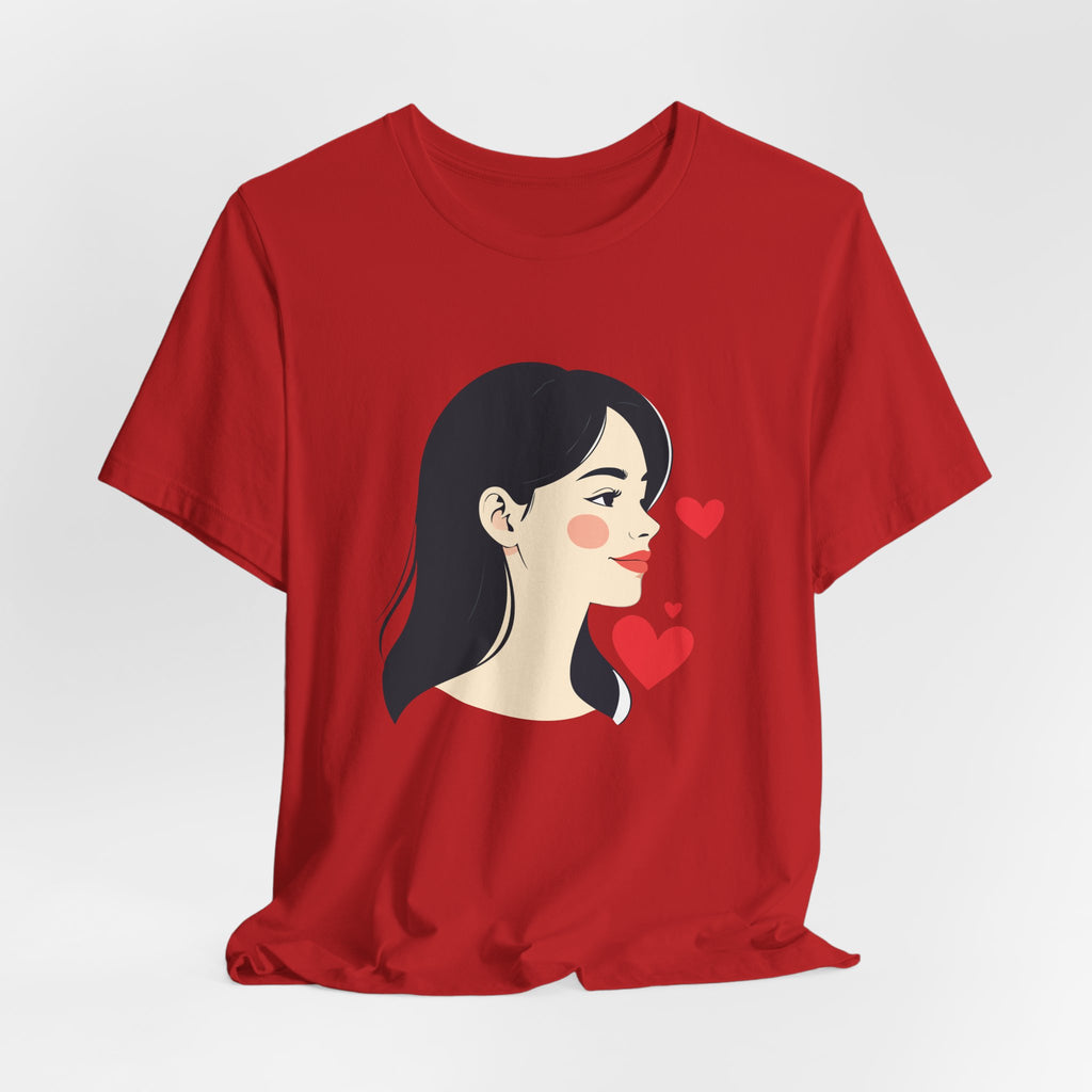 Women’s Portrait Tee with Heart Accents – Cute Kawaii Girl Graphic T-Shirt