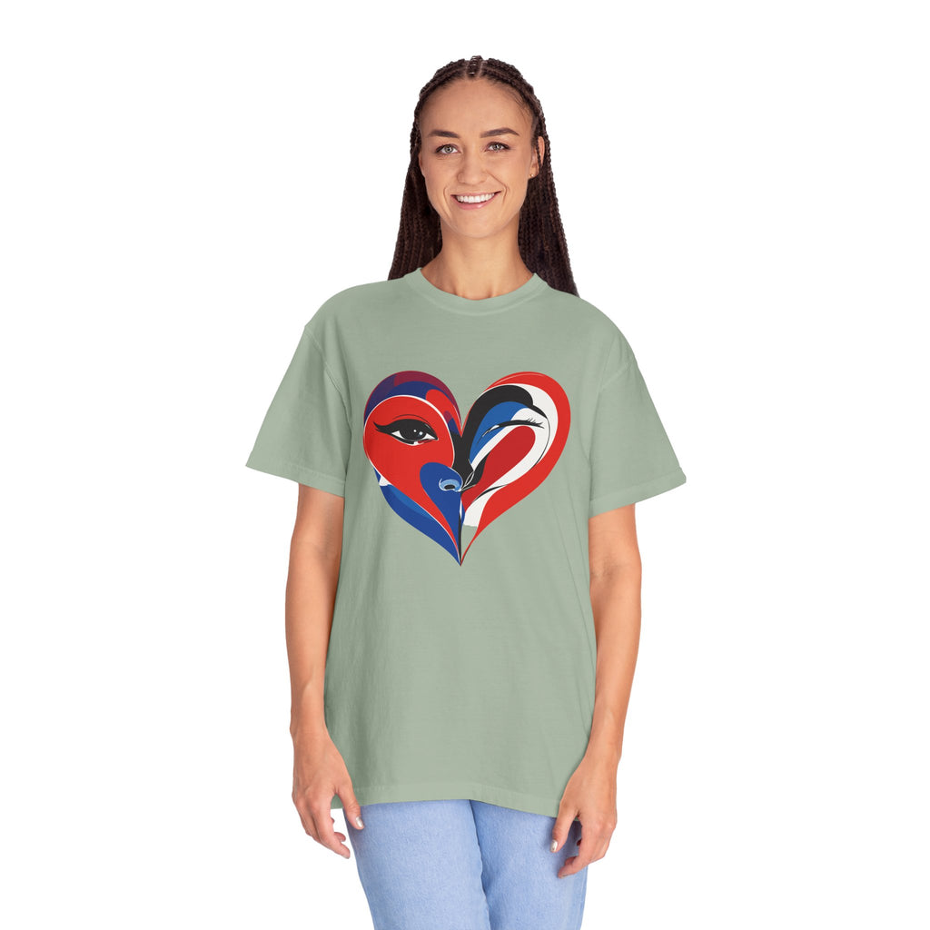 Heart Art Graphic Tee Red & Blue Woman Face Heart Design