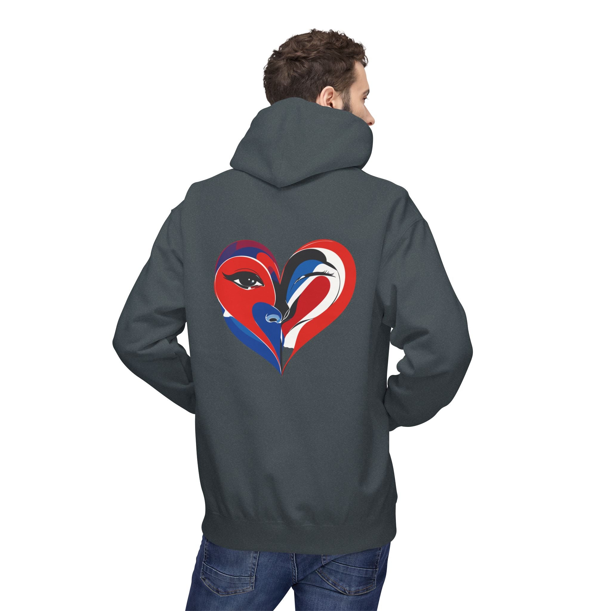 Patriotic Heart Face Hoodie Red White Blue Love Graphic