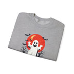 Crewneck Sweatshirt - Cute Ghost & Red Moon Halloween Design