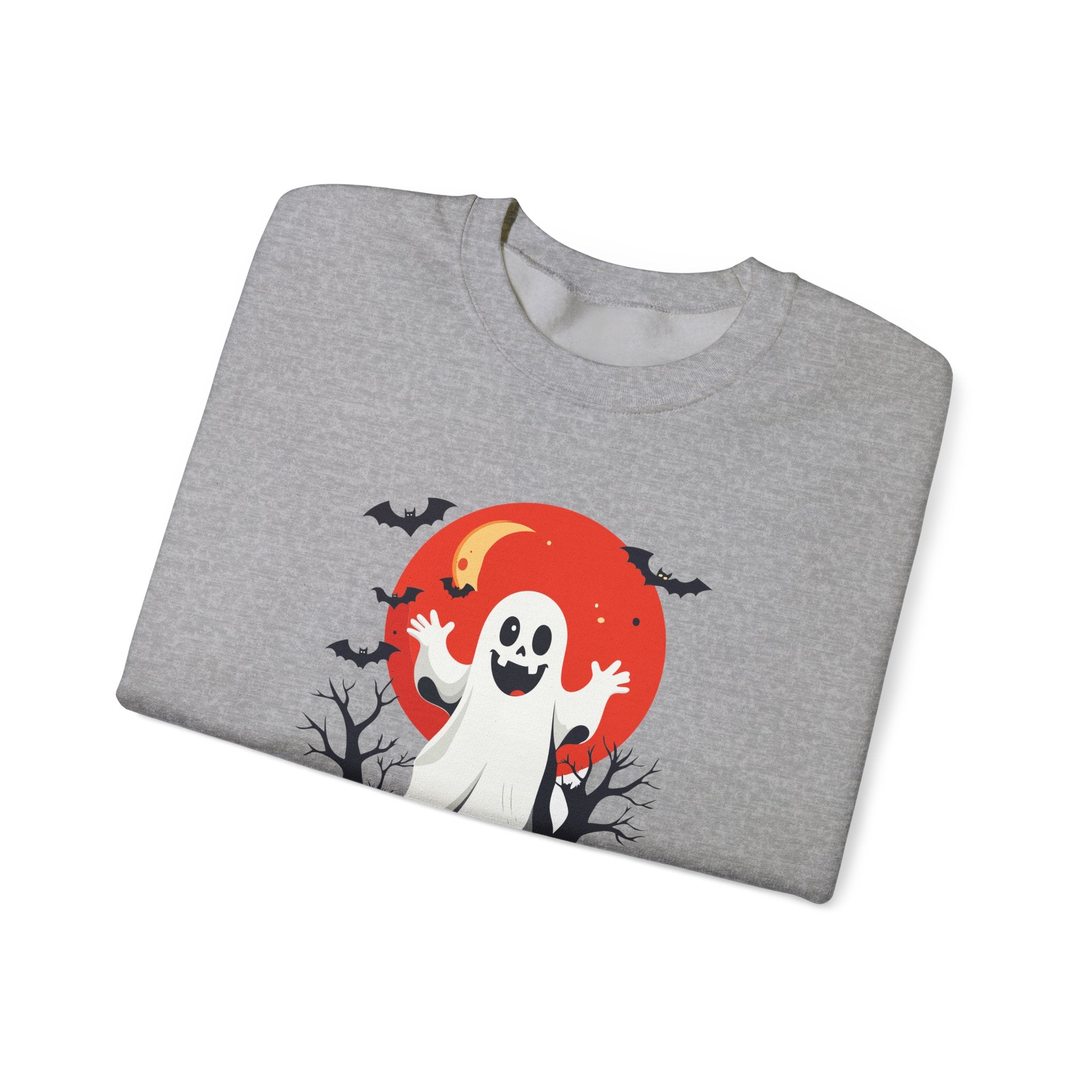 Crewneck Sweatshirt - Cute Ghost & Red Moon Halloween Design