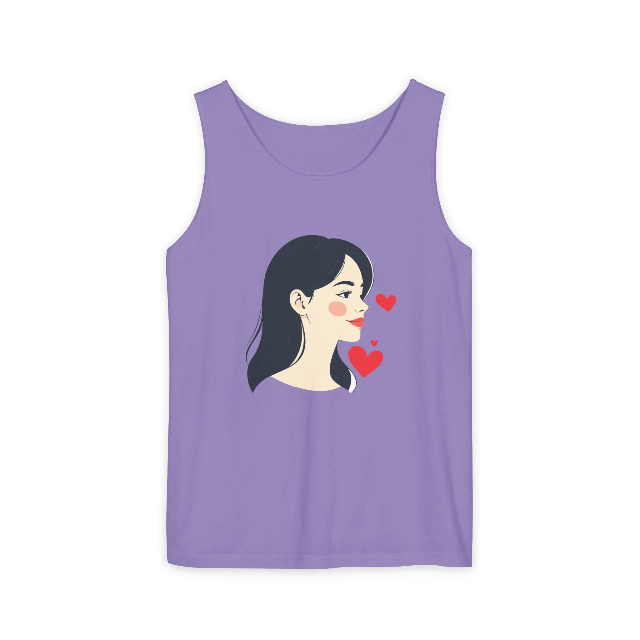 Kawaii Girl Portrait Tank Top Cute Heart Illustration Graphic Tank