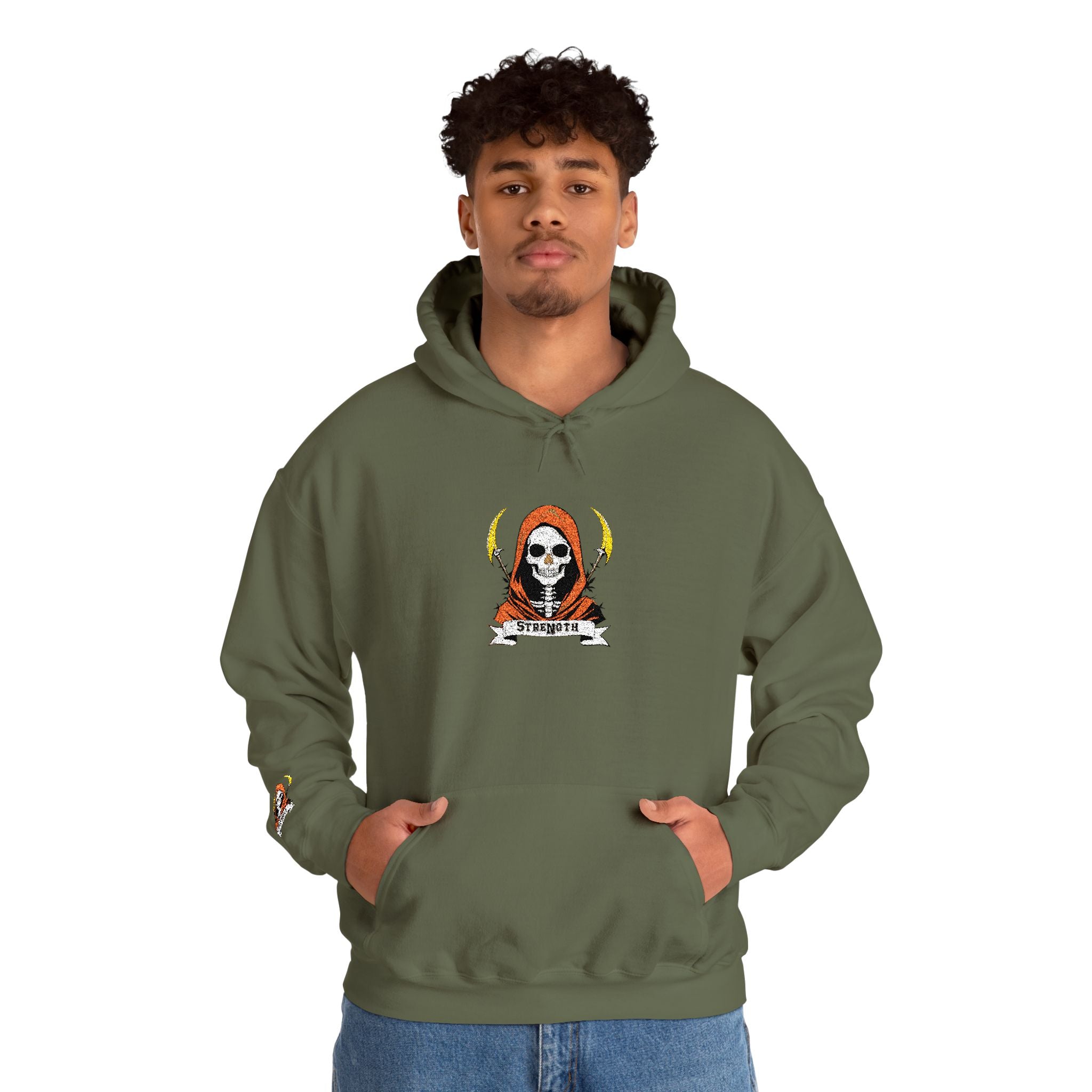 Embroidered Skull Reaper Hoodie Gothic Grim Reaper Graphic Sweatshirt