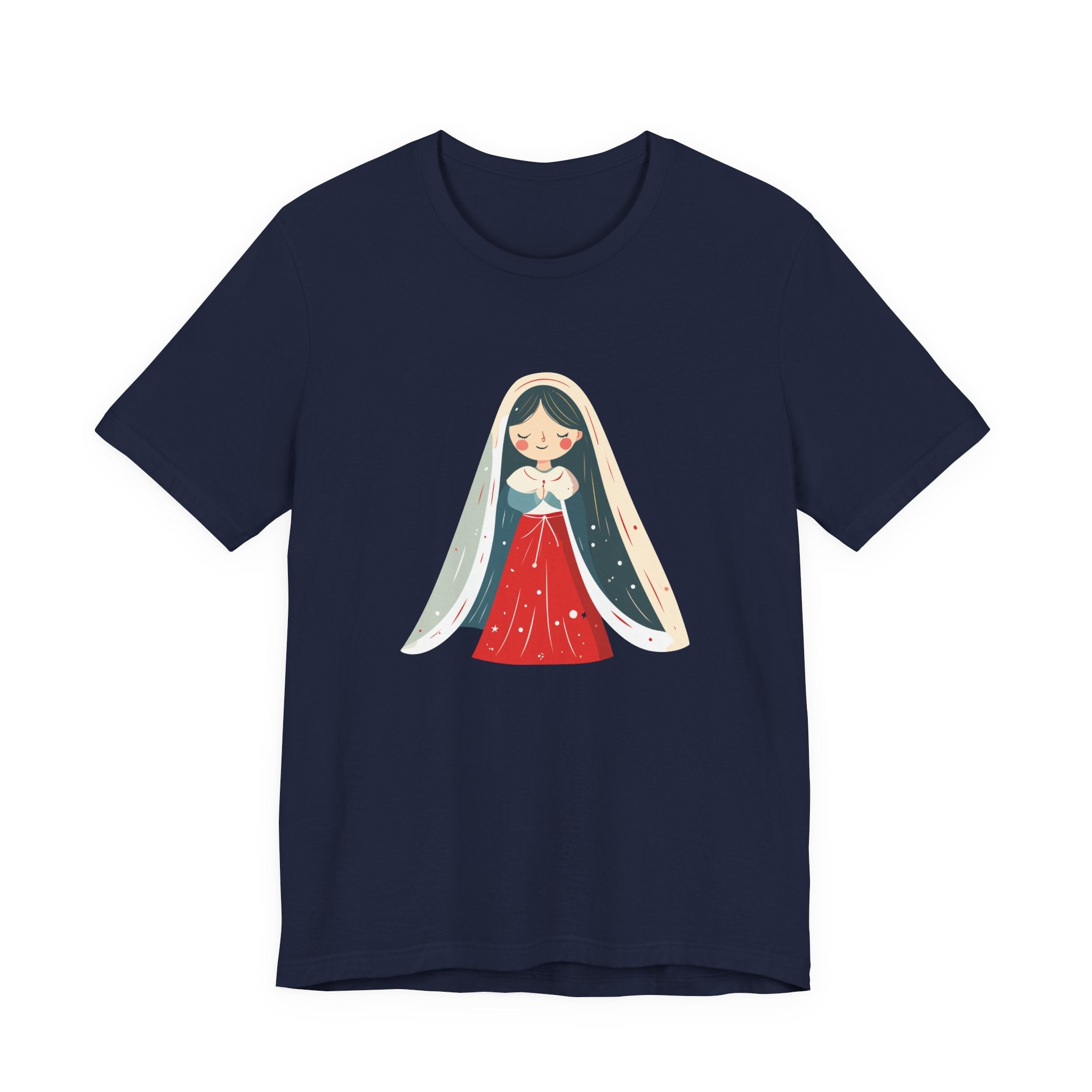 Virgin Mary Illustration Tee — Cute Nativity T-Shirt