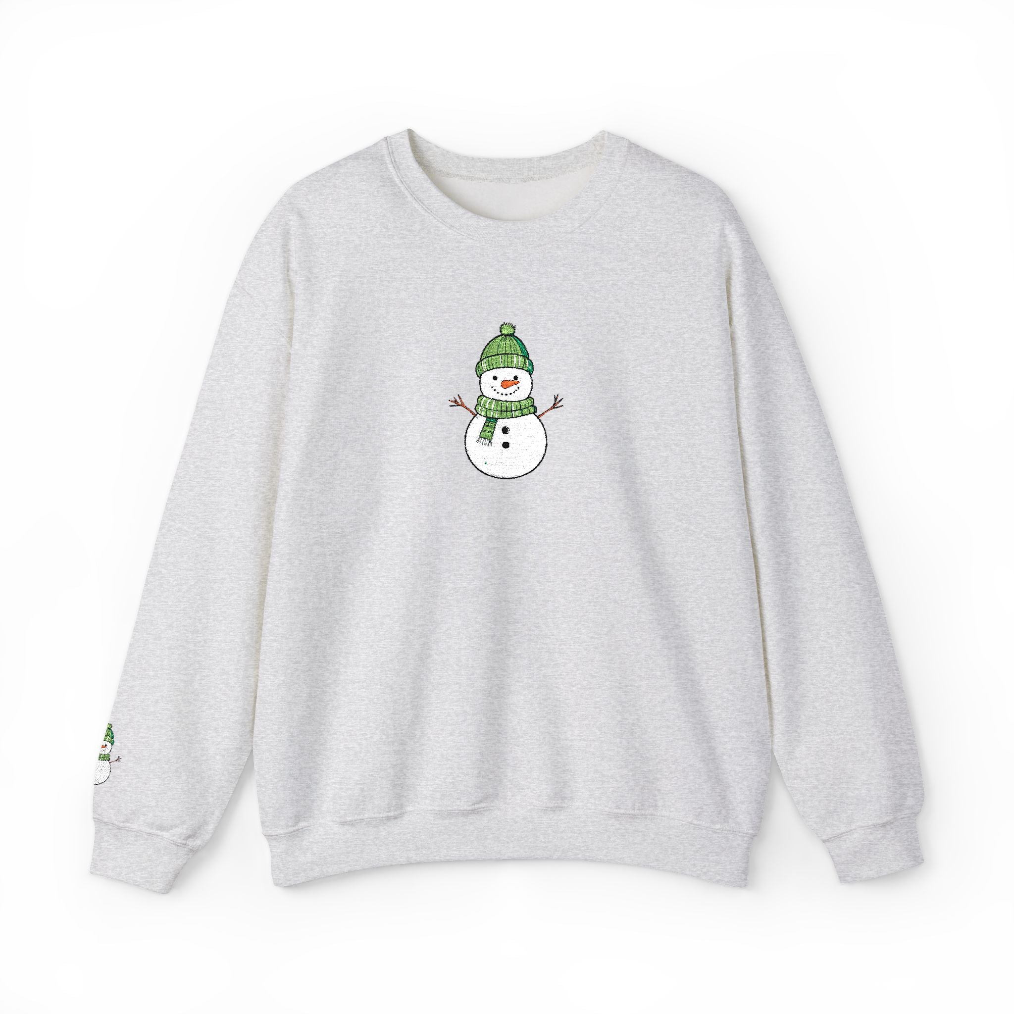 Christmas Snowman Crewneck Sweatshirt Cute Green Hat Holiday Sweater