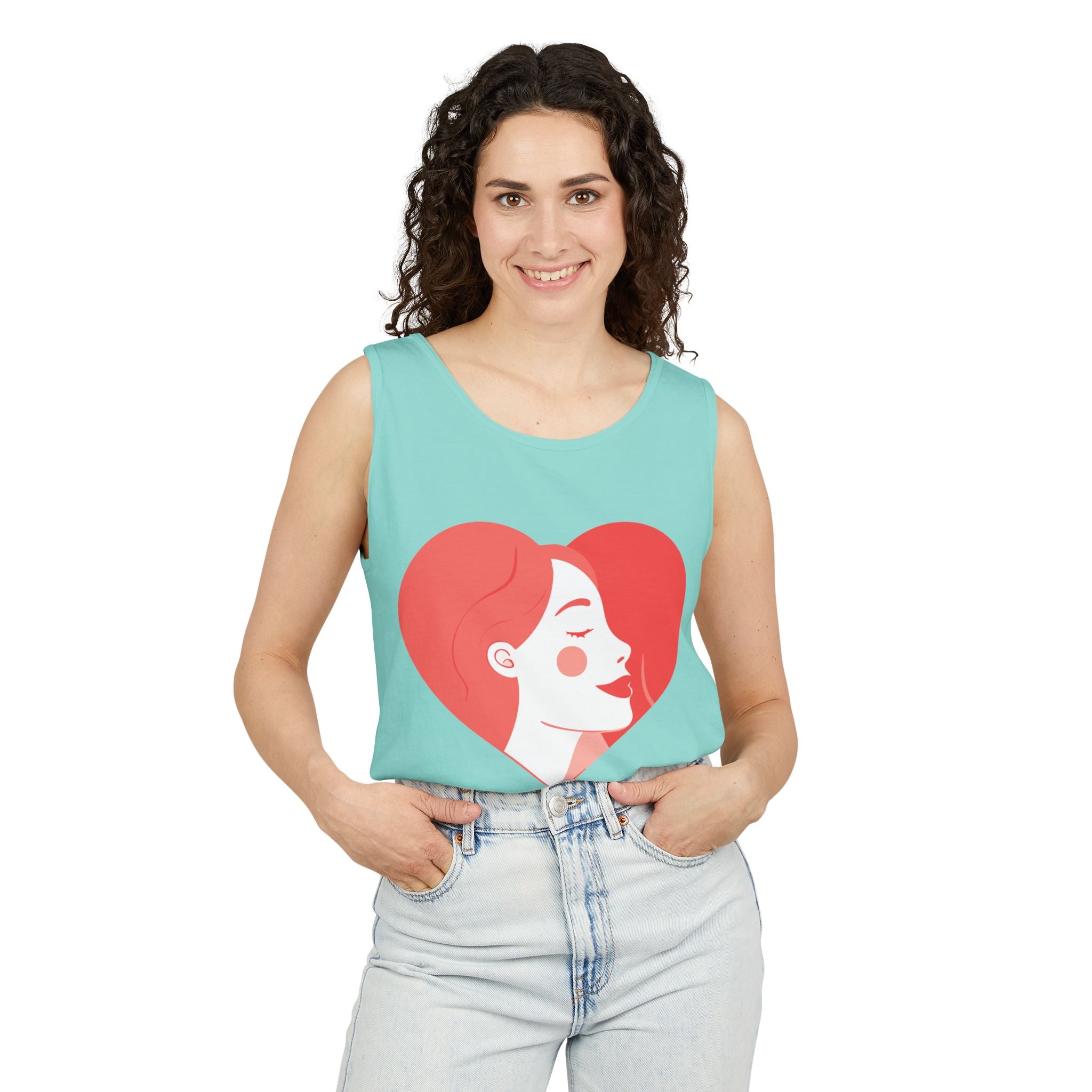 Heart Profile Tank Top — Minimal Feminine Love Graphic