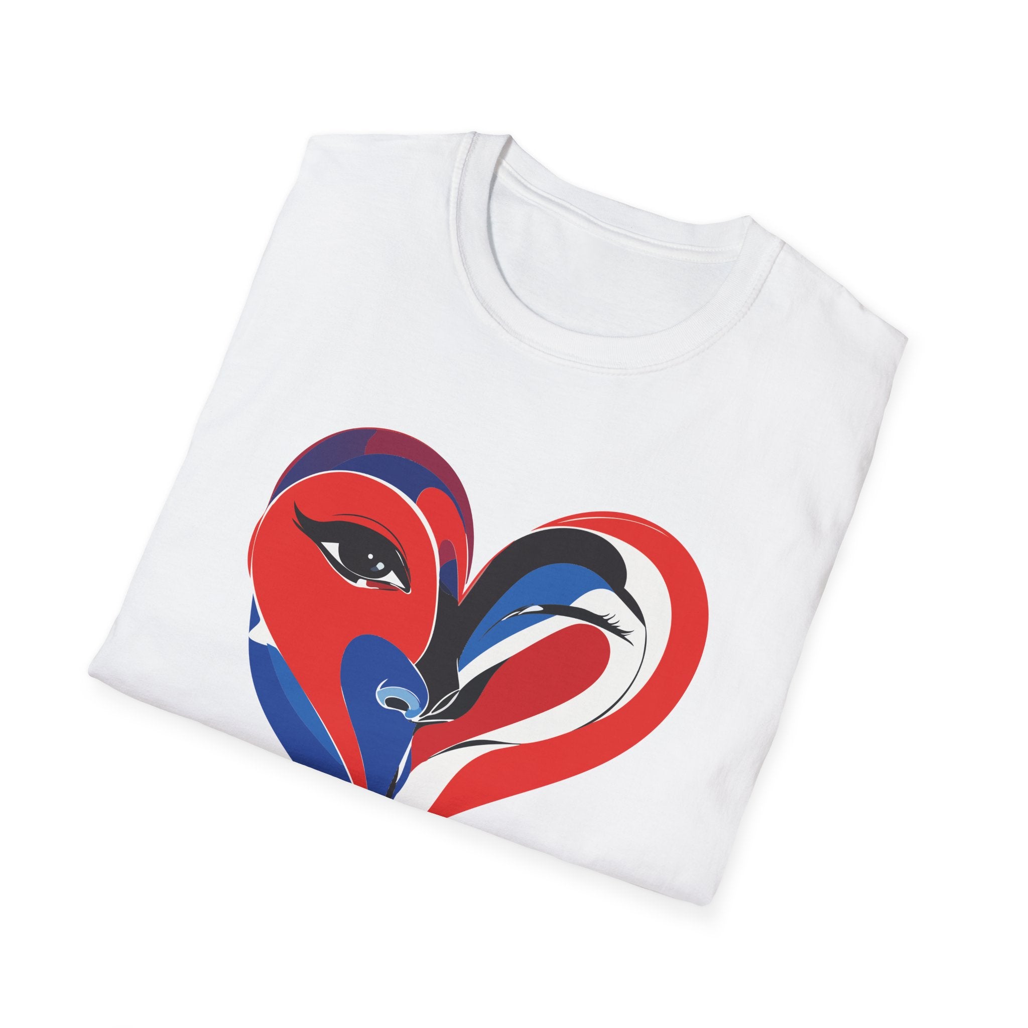 Heart Face Graphic T‑Shirt Red & Blue Abstract Love Design