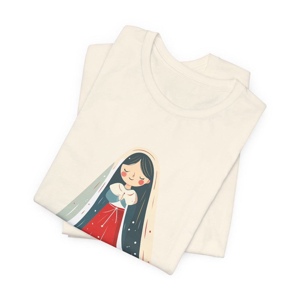 Virgin Mary Illustration Tee — Cute Nativity T-Shirt