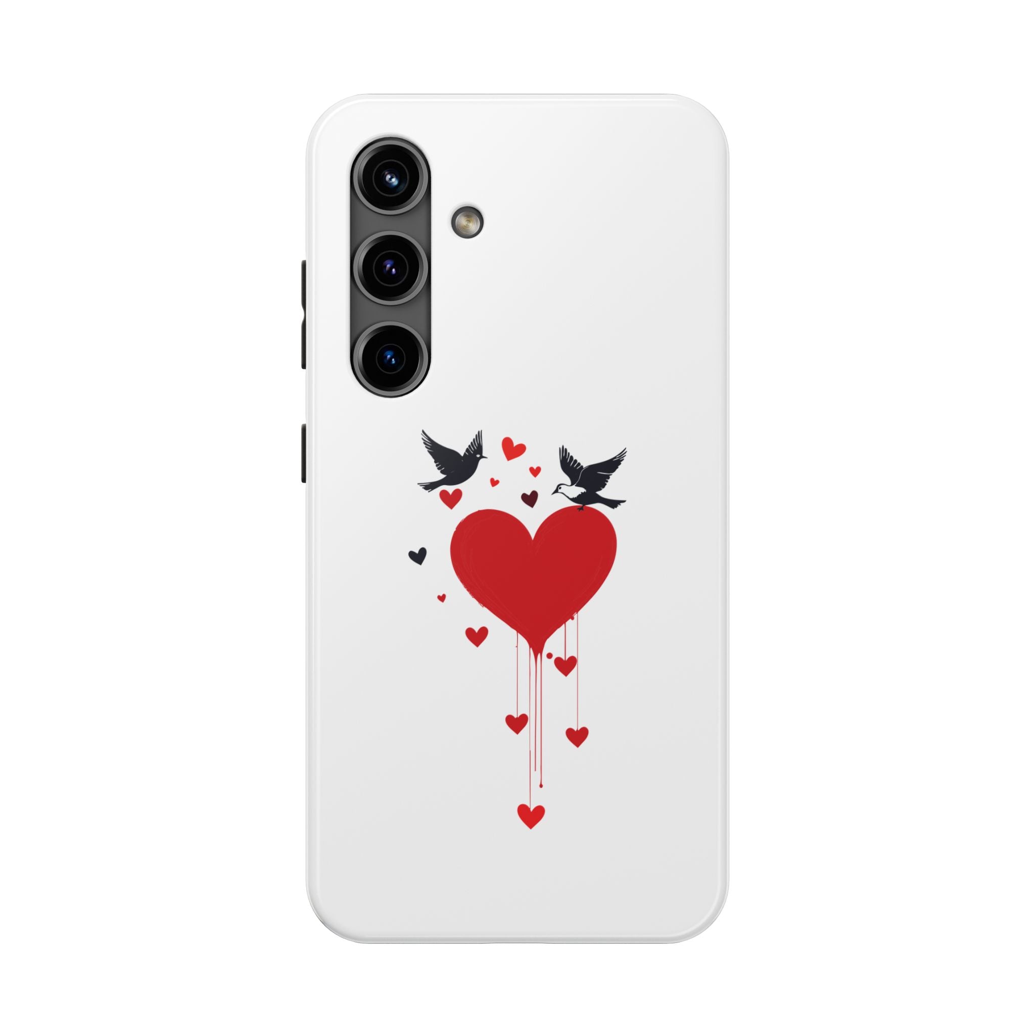 Tough Phone Case Red Dripping Heart with Doves Valentine's Protection