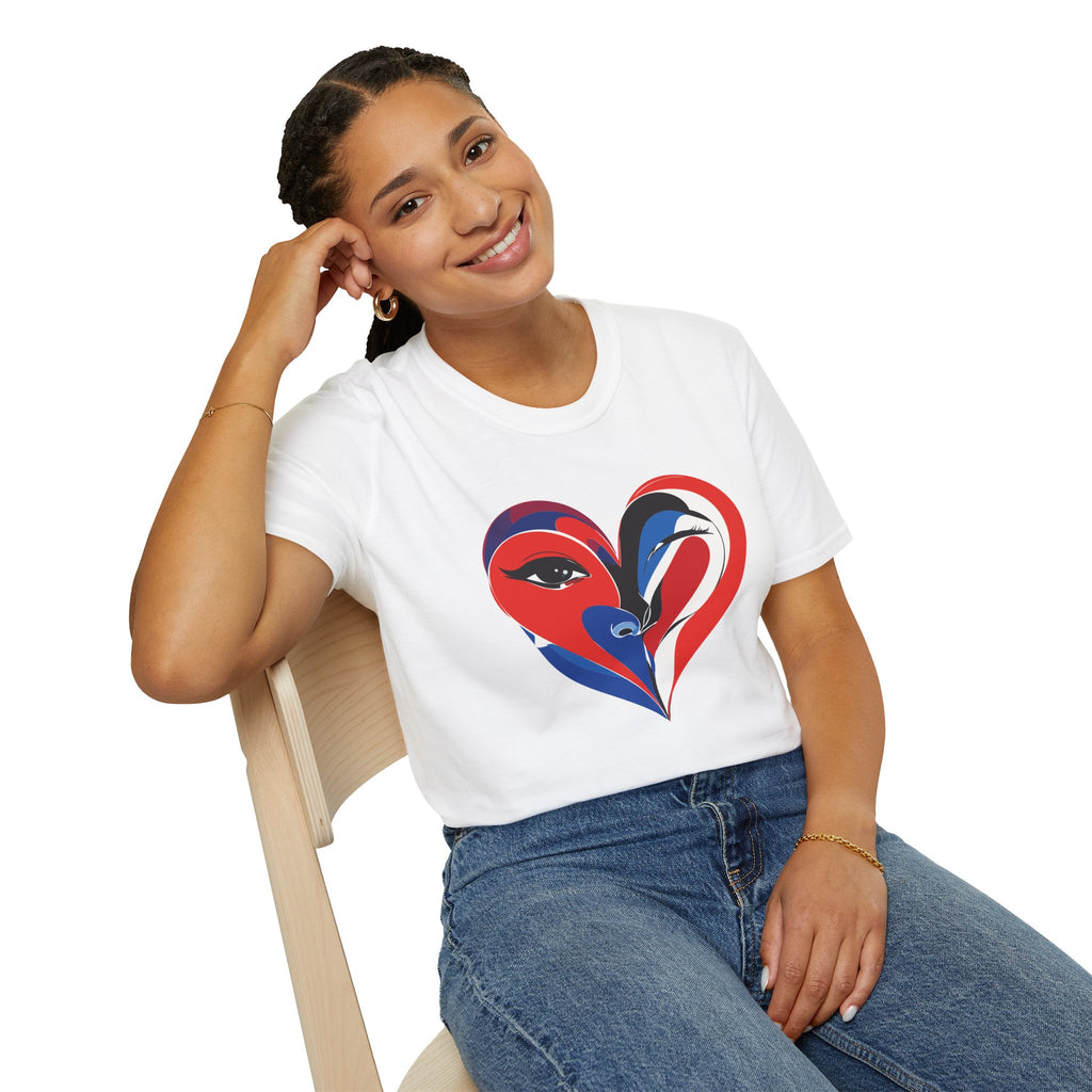 Heart Face Graphic T‑Shirt Red & Blue Abstract Love Design