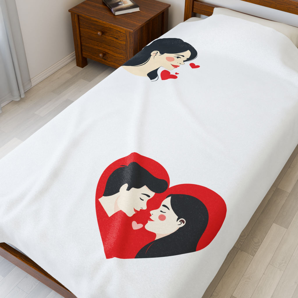 Romantic Couple Heart Velveteen Plush Blanket Cute Pop-Art Love Design
