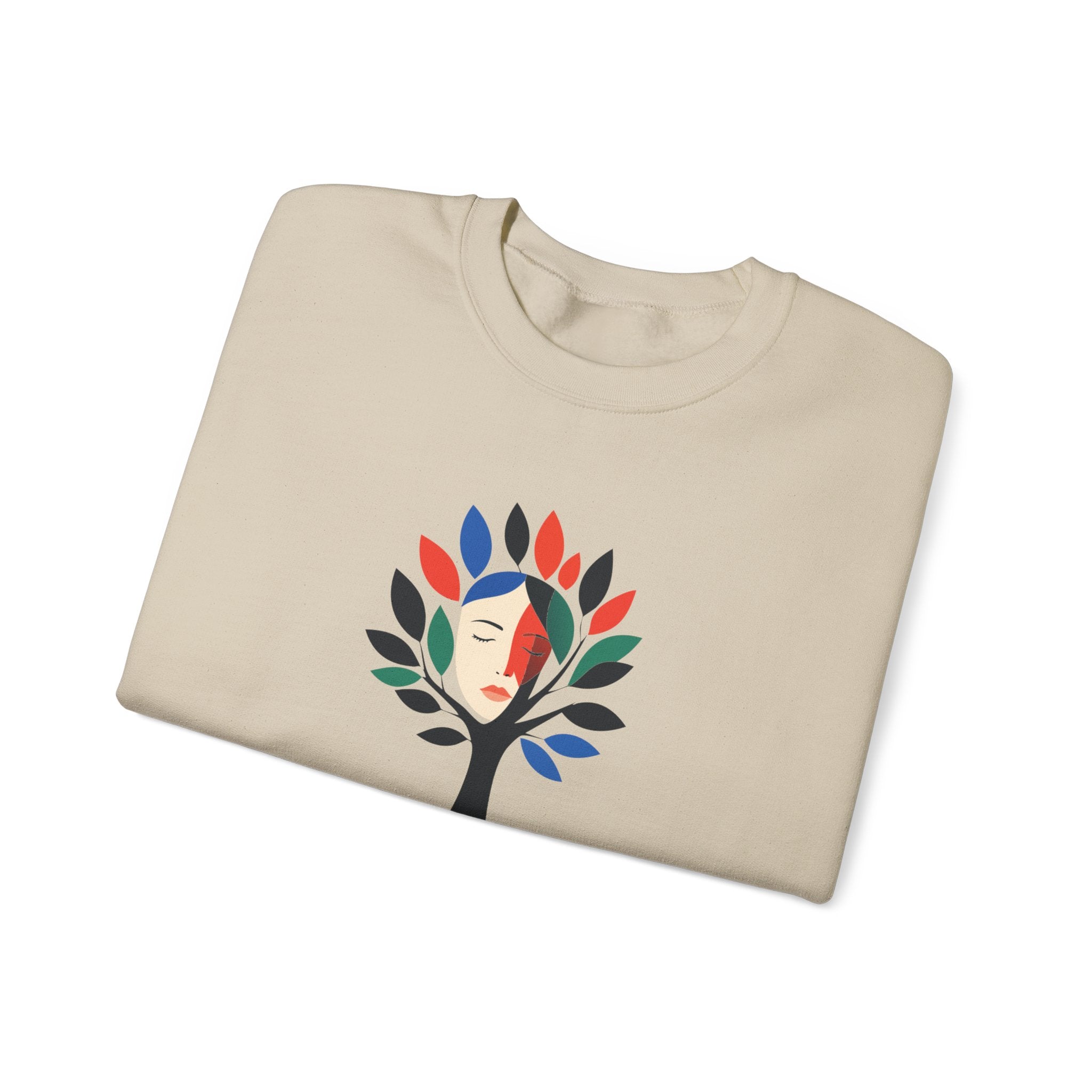Crewneck Sweatshirt Colorful Tree of Life Face Graphic