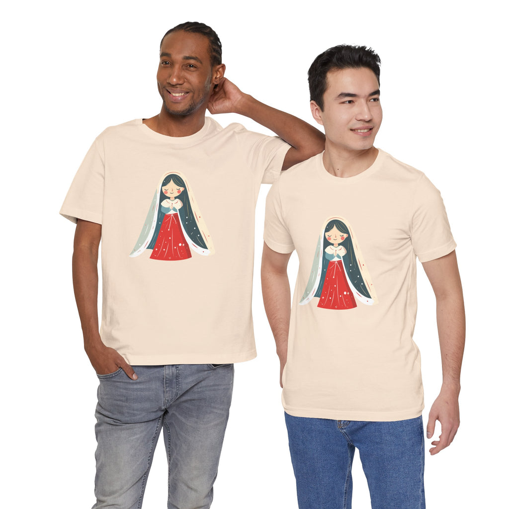 Virgin Mary Illustration Tee — Cute Nativity T-Shirt