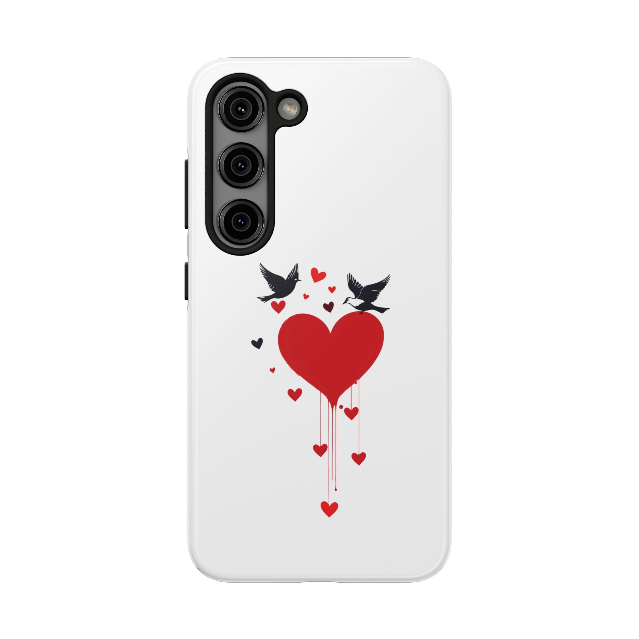 Tough Phone Case Red Dripping Heart with Doves Valentine's Protection