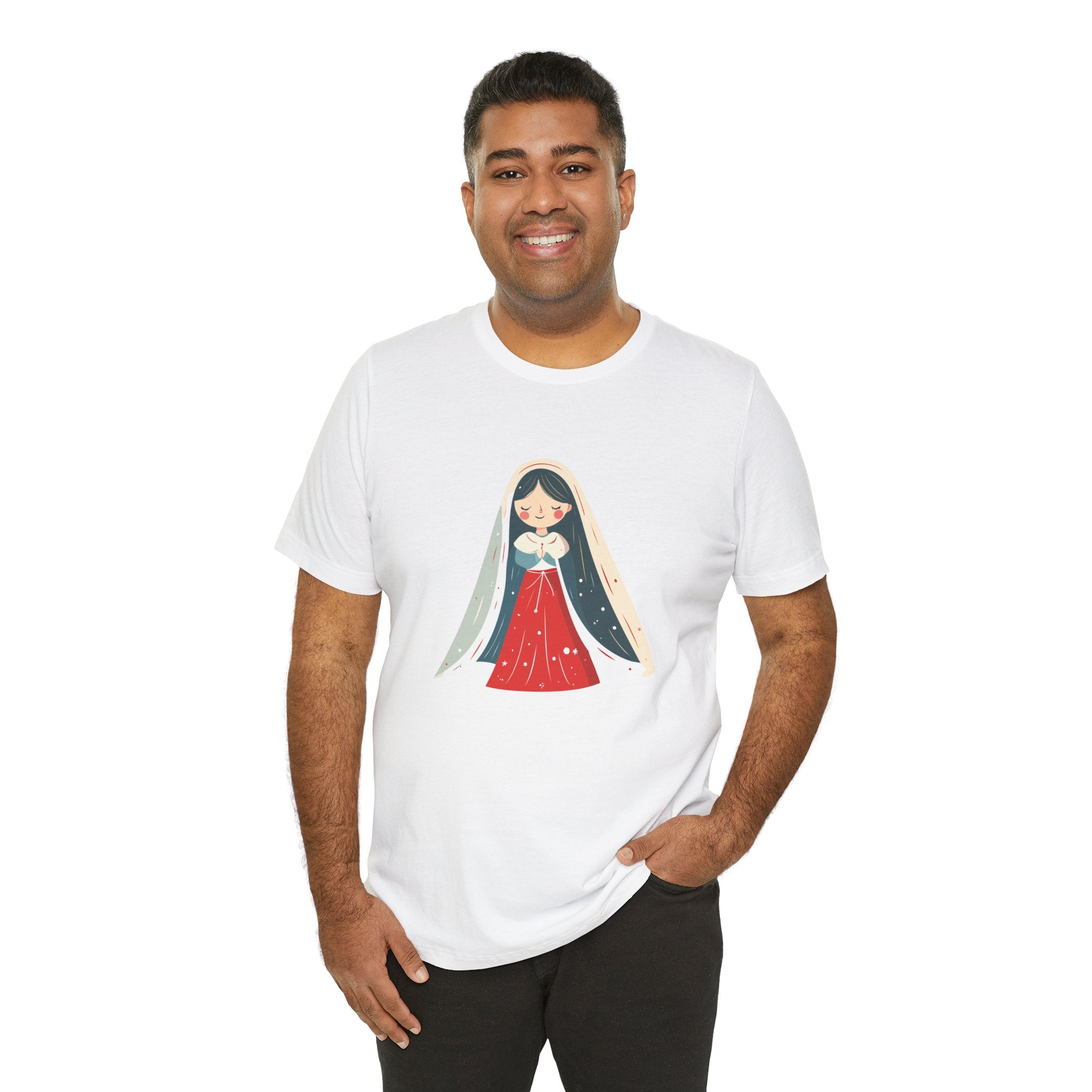 Virgin Mary Illustration Tee — Cute Nativity T-Shirt