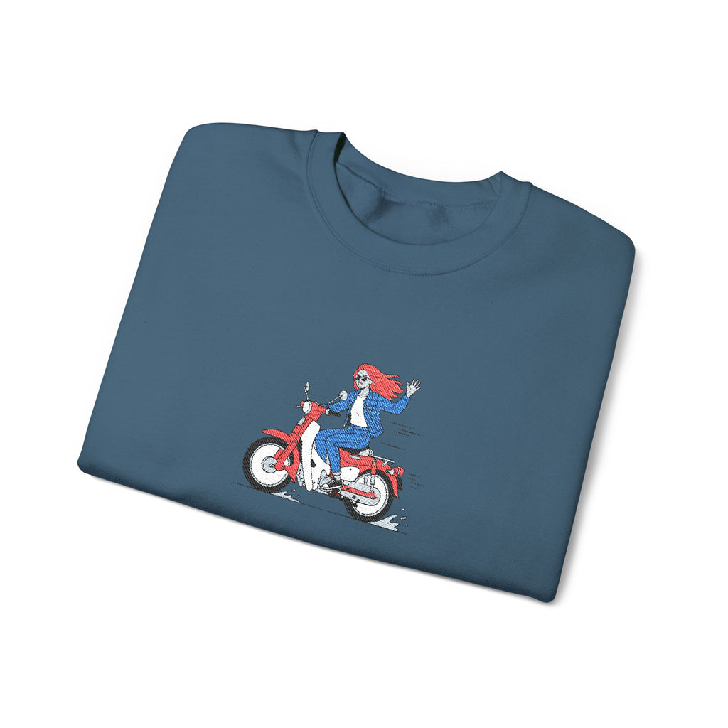 Biker Girl Retro Motorcycle Crewneck Sweatshirt