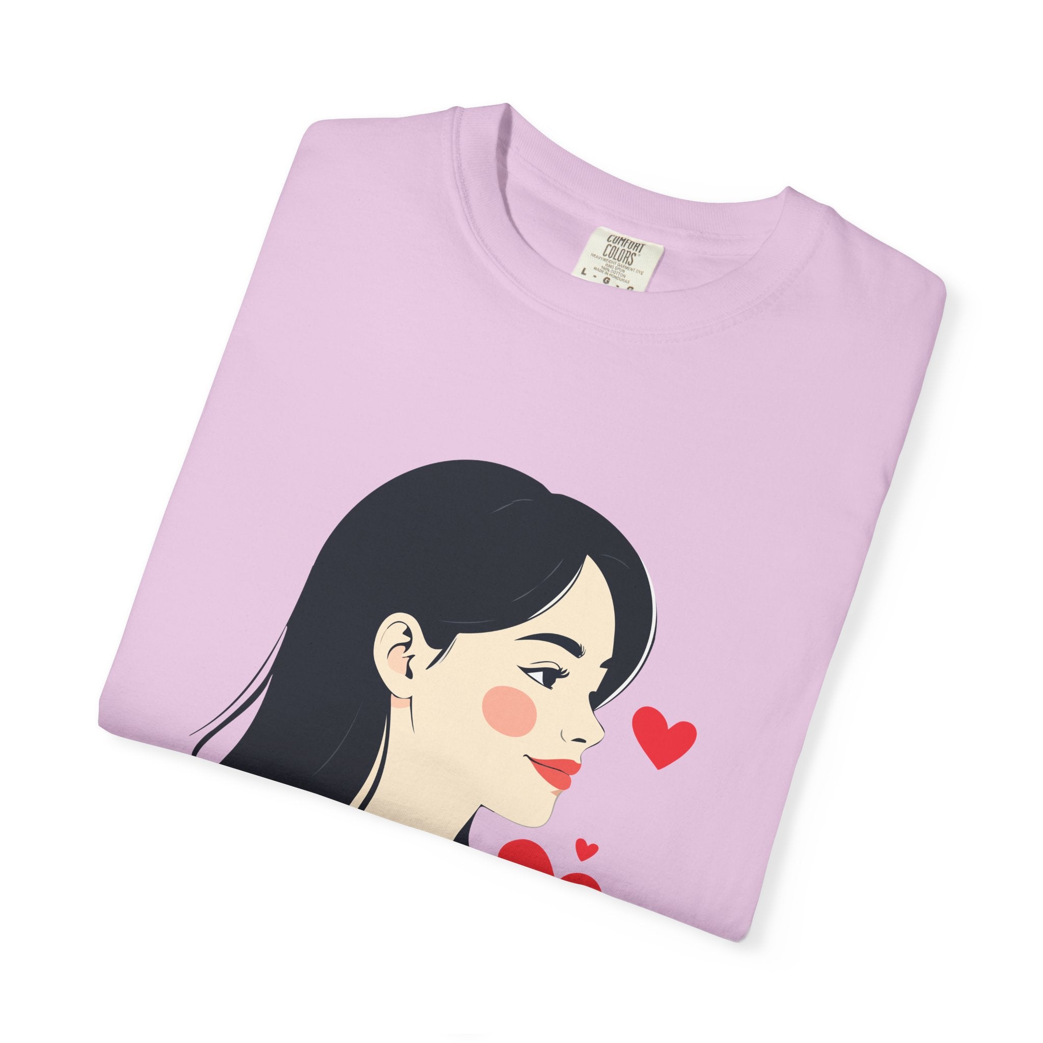 T-Shirt — Minimal Cute Girl Profile with Hearts Graphic