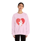 Heart Profile Crewneck Sweatshirt — Minimal Red Heart Portrait Graphic, Women face in Heart