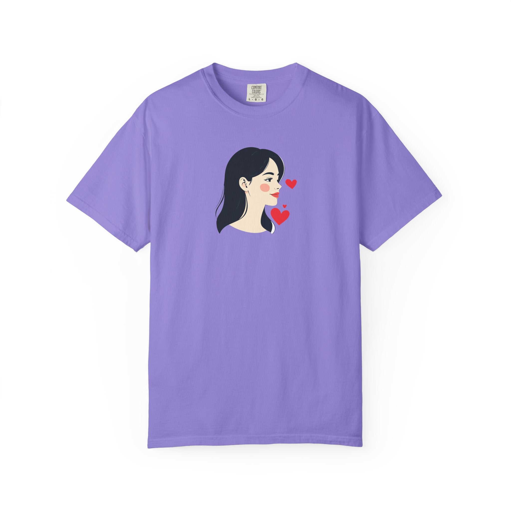 T-Shirt Minimal Cute Girl Profile with Hearts Graphic