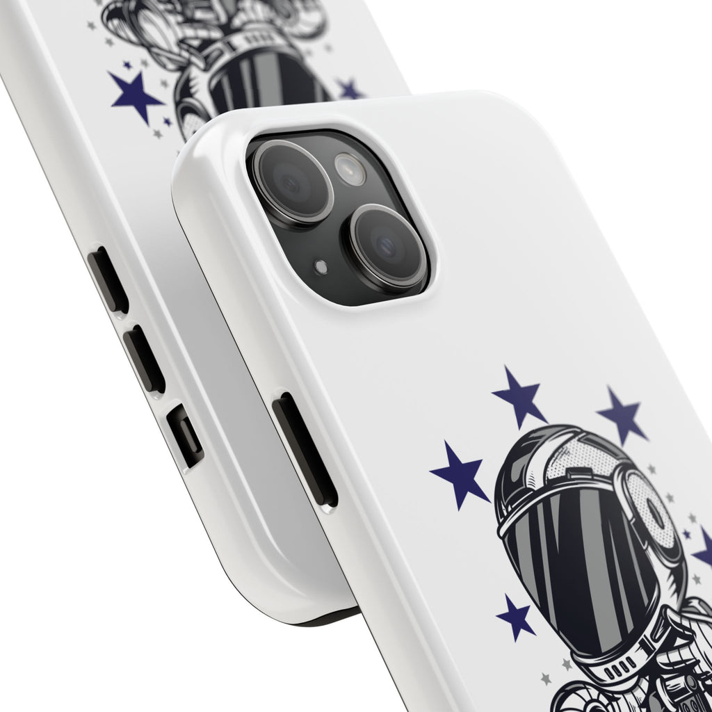 Astronaut Biker Tough Phone Case Retro Space Helmet Rider with Stars
