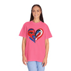 Heart Art Graphic Tee Red & Blue Woman Face Heart Design