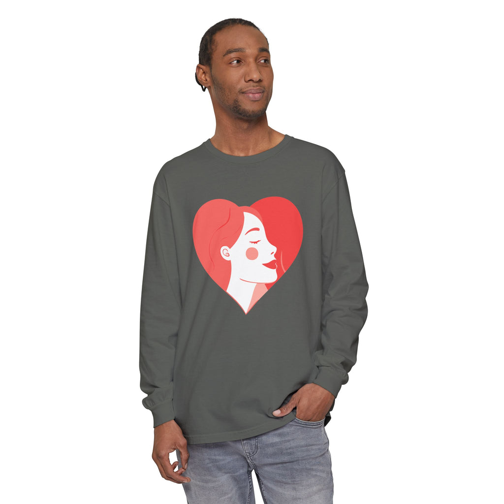 Heart Portrait Long Sleeve Tee — Romantic Red Lady Graphic