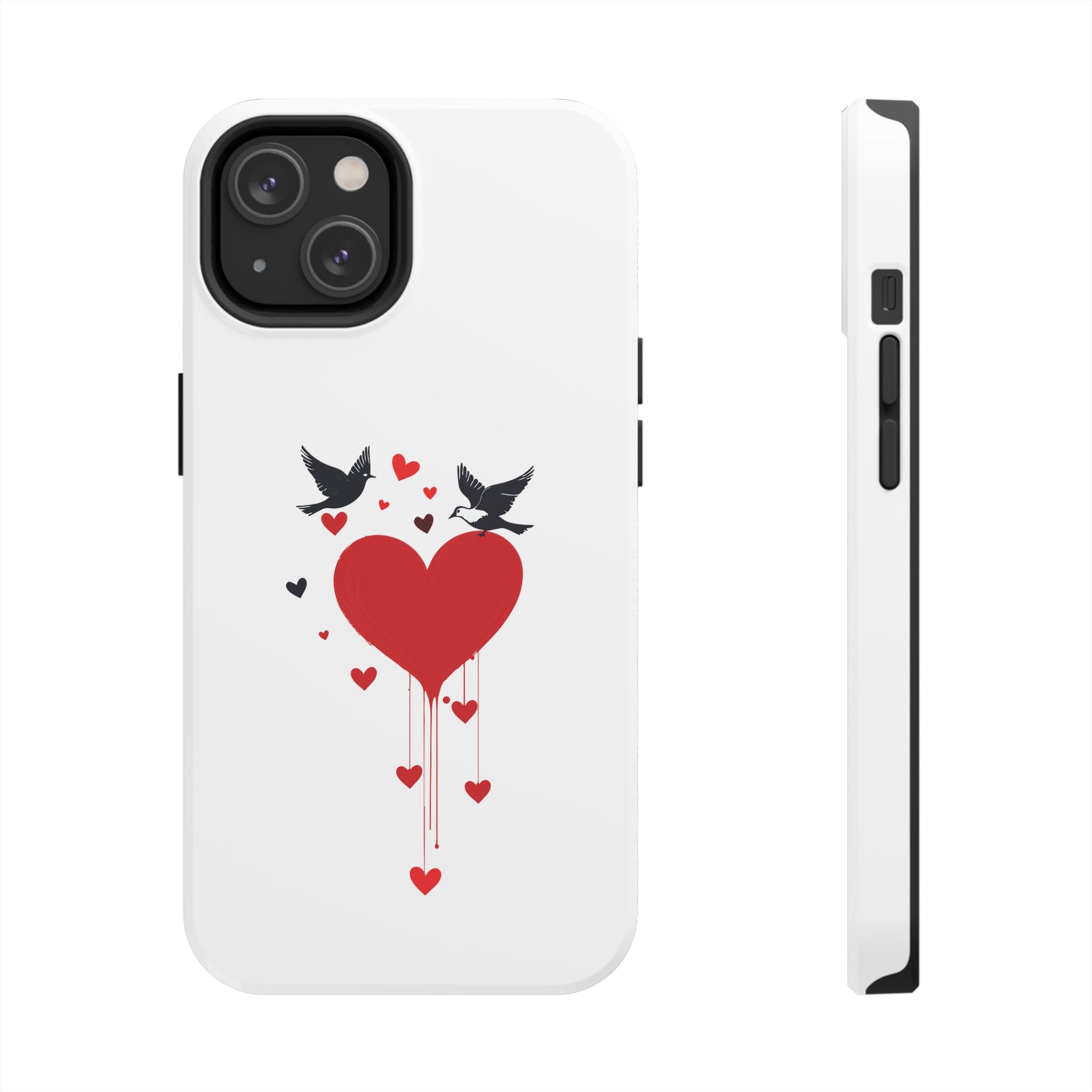 Tough Phone Case Red Dripping Heart with Doves Valentine's Protection